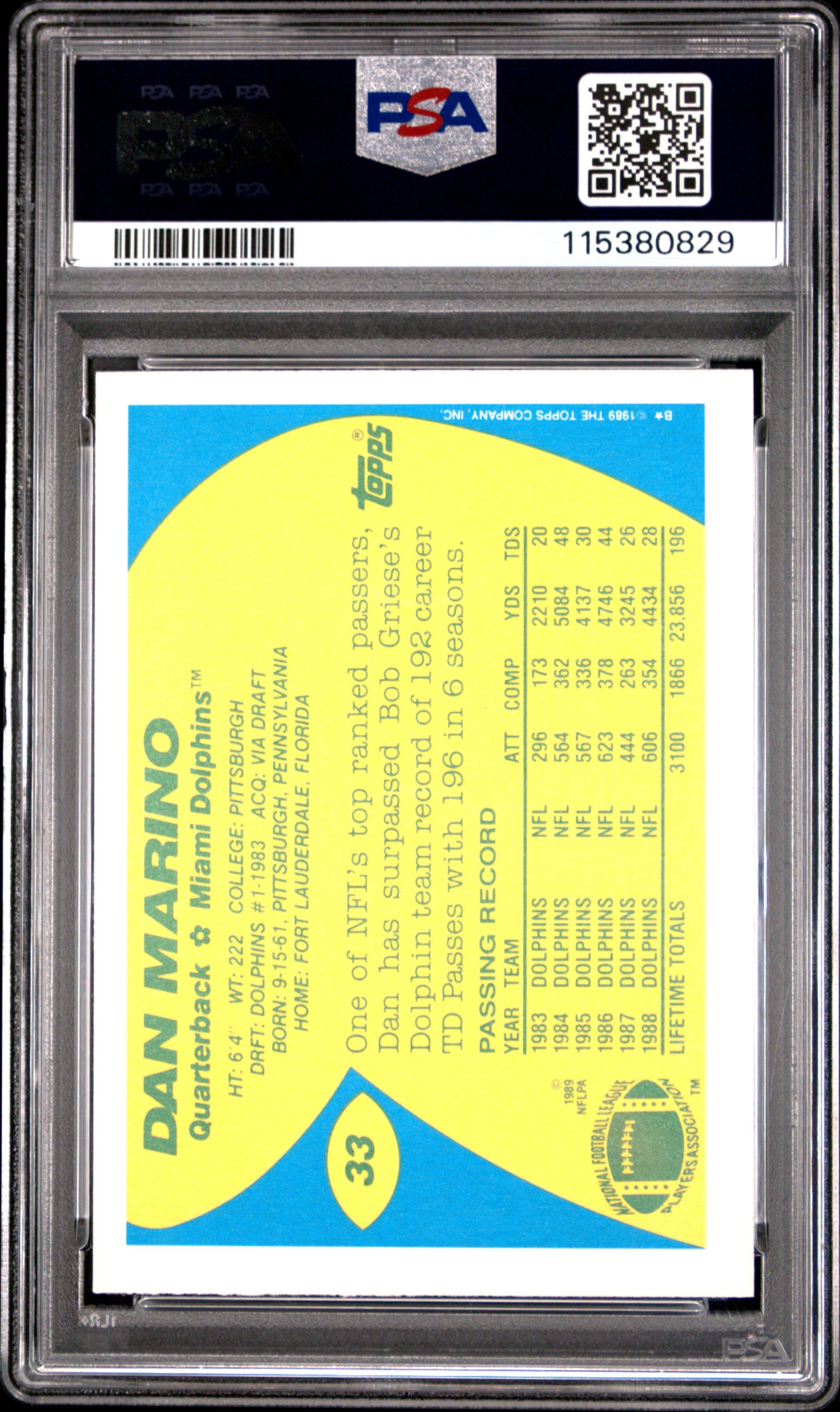 1989 Topps American/uk 33 Dan Marino PSA 10