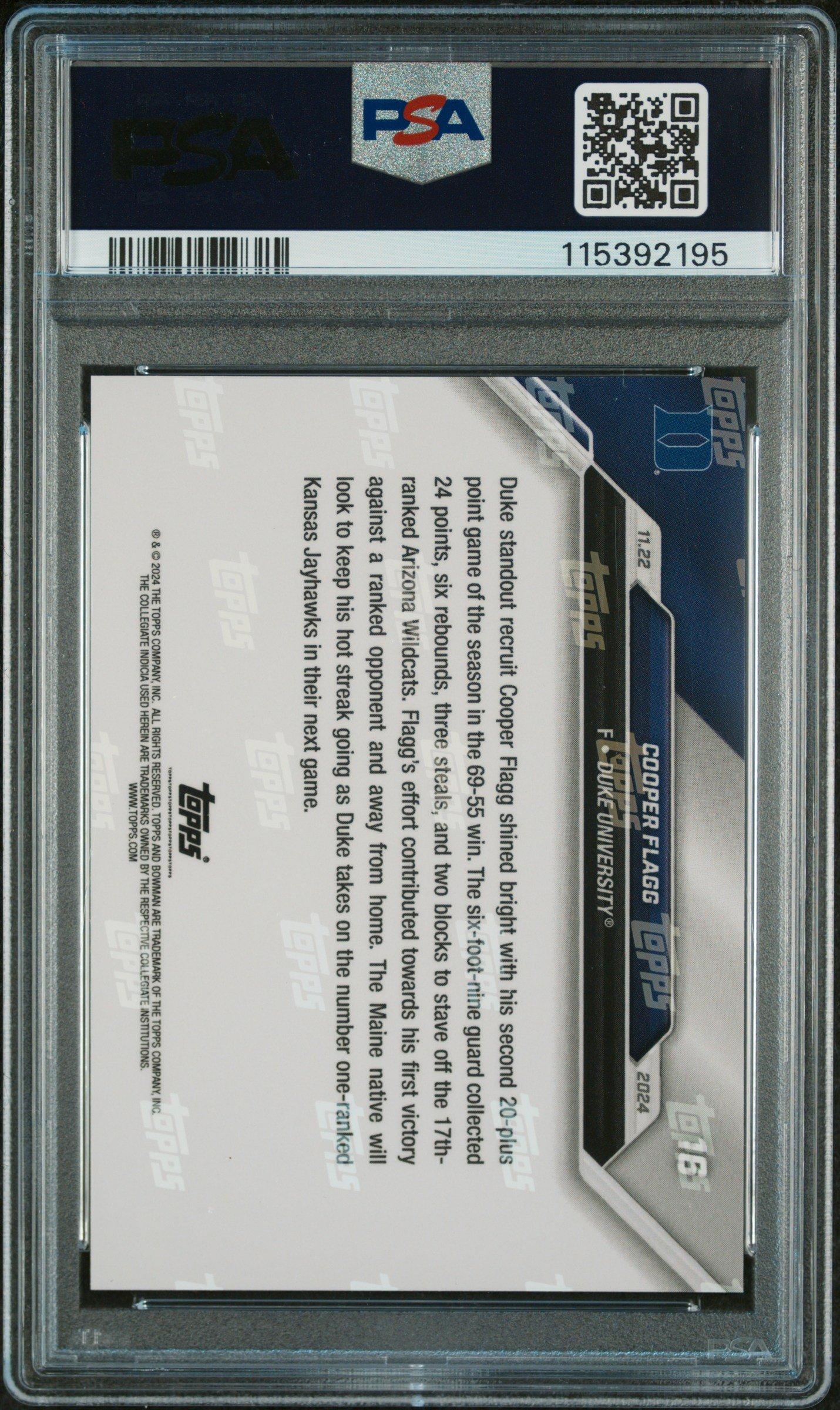 2024-25 Bowman U Now 16 Cooper Flagg PSA 10