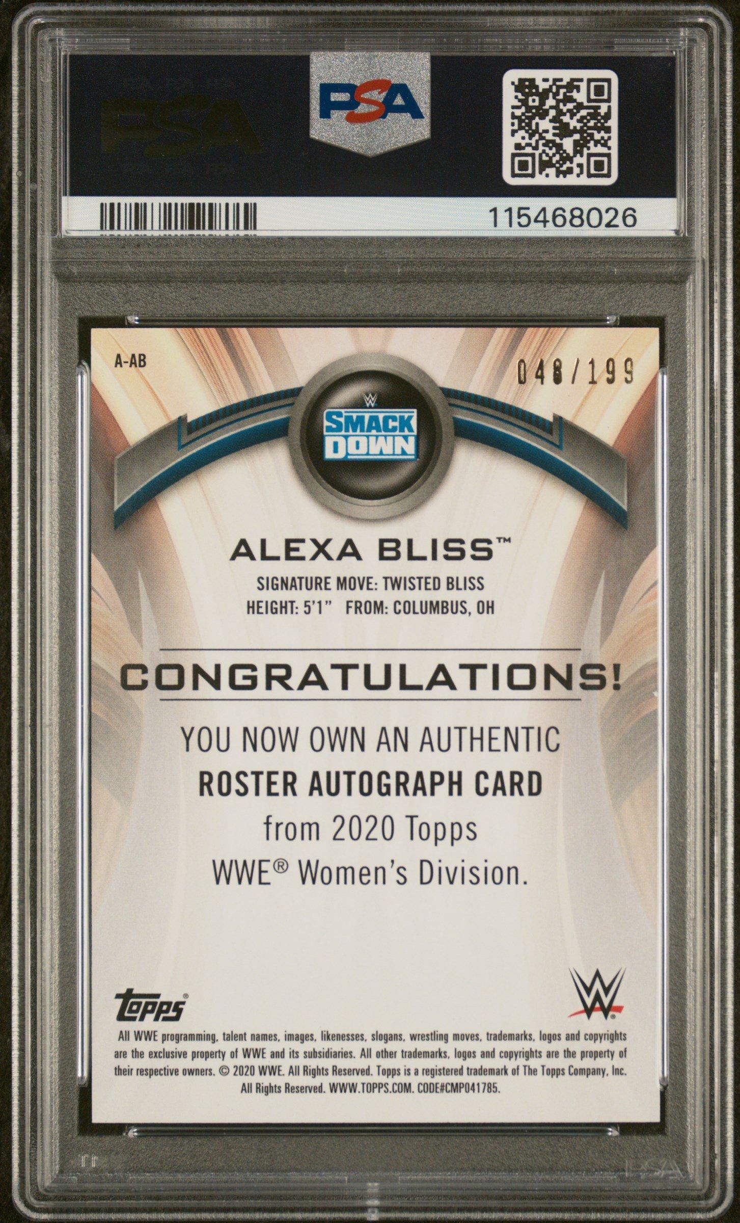 graded wwe cards 2020 Topps Wwe Women's Division Roster Autographs A-ab Alexa Bliss PSA 9