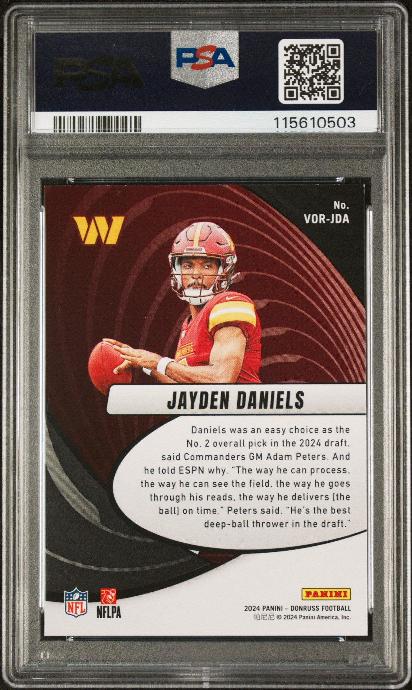 2024 Panini Donruss Vortex Vorjda Jayden Daniels PSA 9 Graded Card