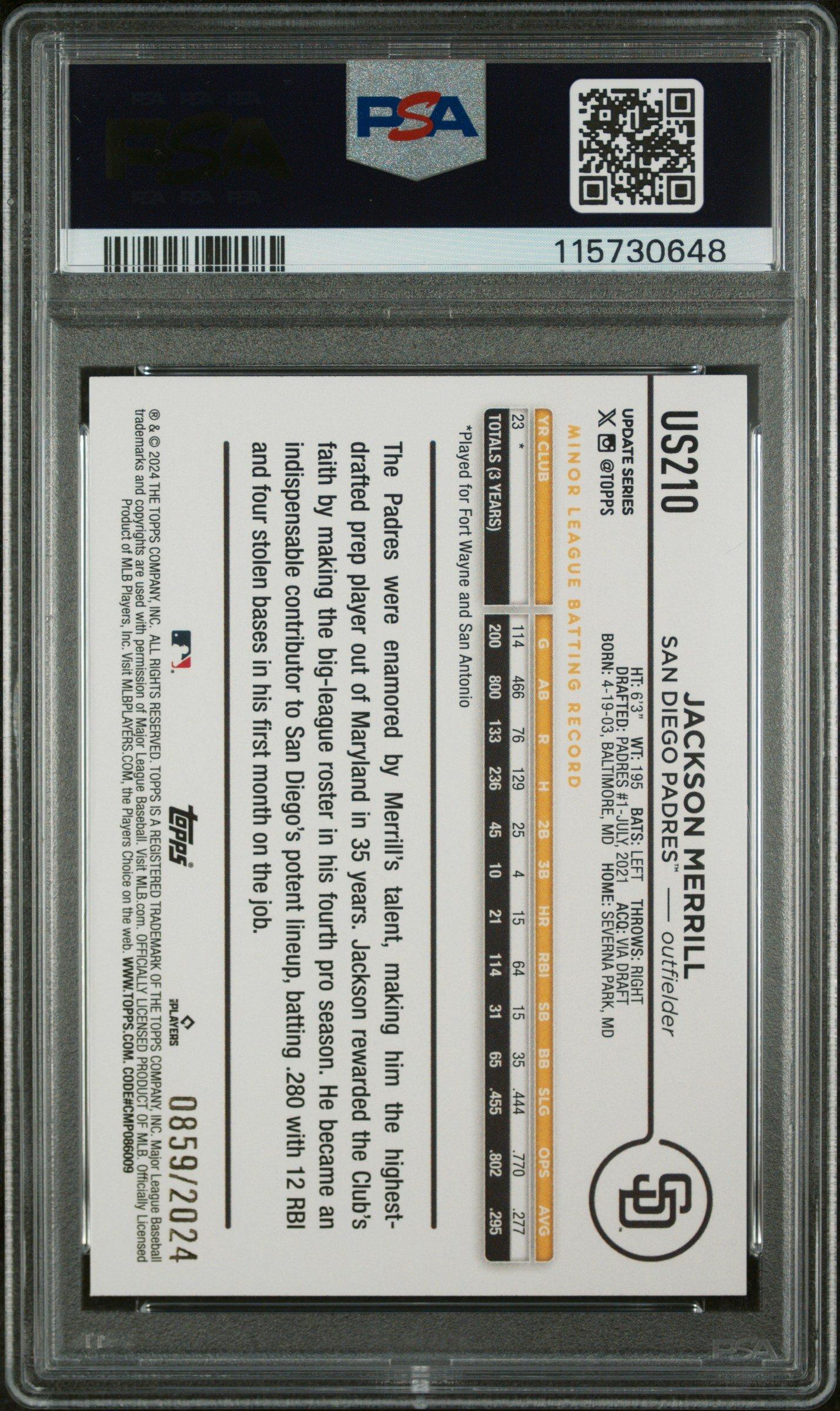2024 Topps Update Us210 Jackson Merrill Gold PSA 10