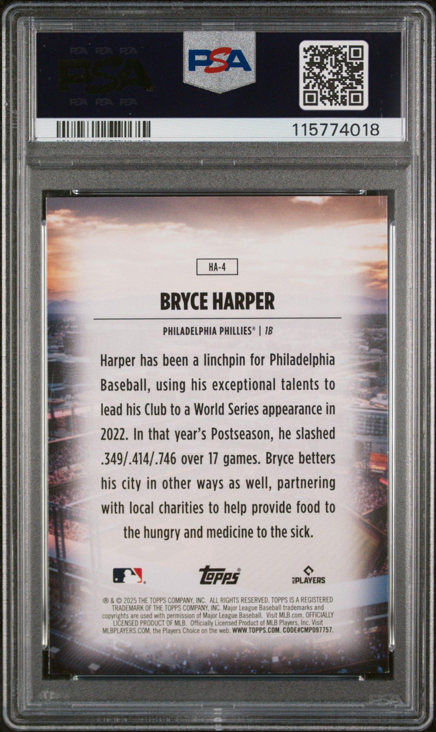 2025 Topps Home Field Advantage Ha4 Bryce Harper PSA 9