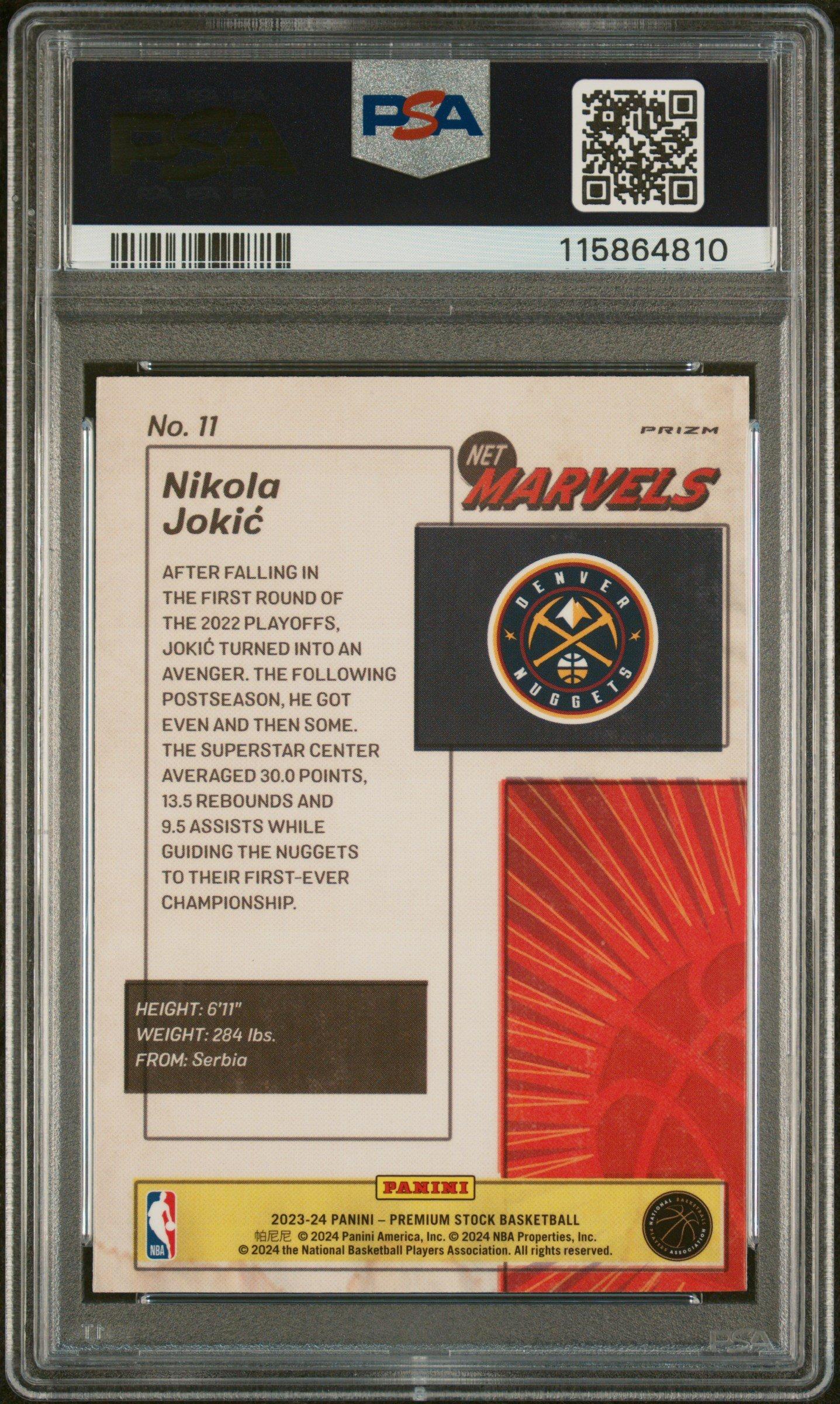 2023 Panini Hoops Premium Stock Retro Net Marvels 11 Nikola Jokic PSA 10