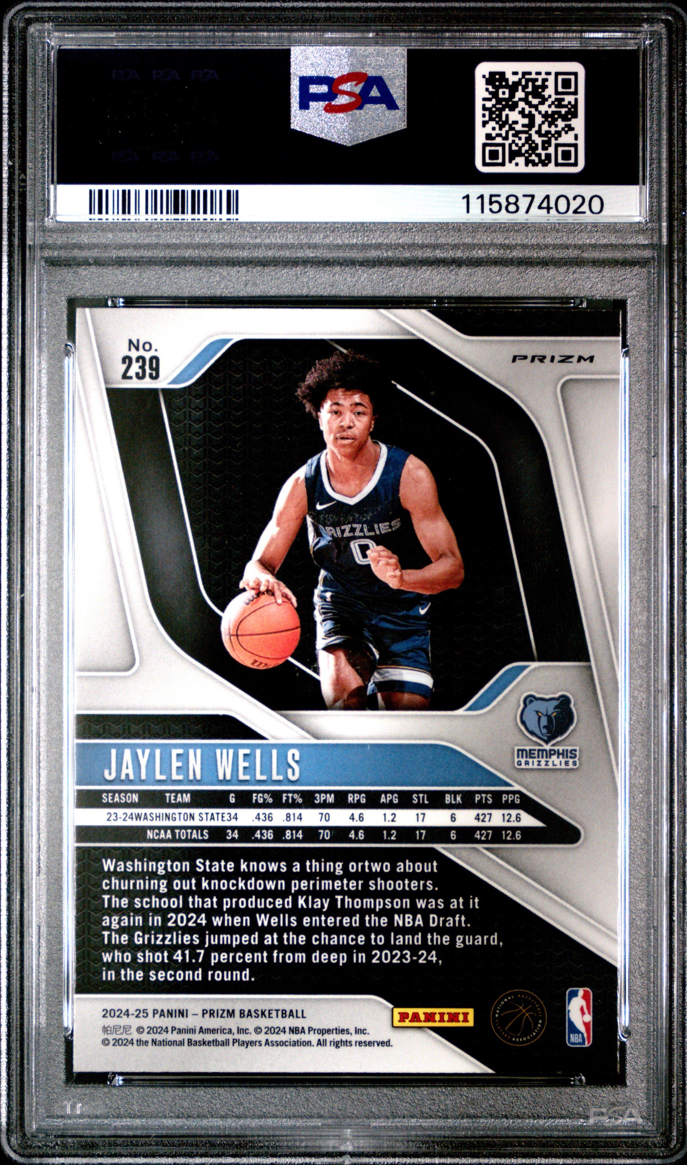 2024 Panini Prizm 239 Jaylen Wells Silver Prizm PSA 10