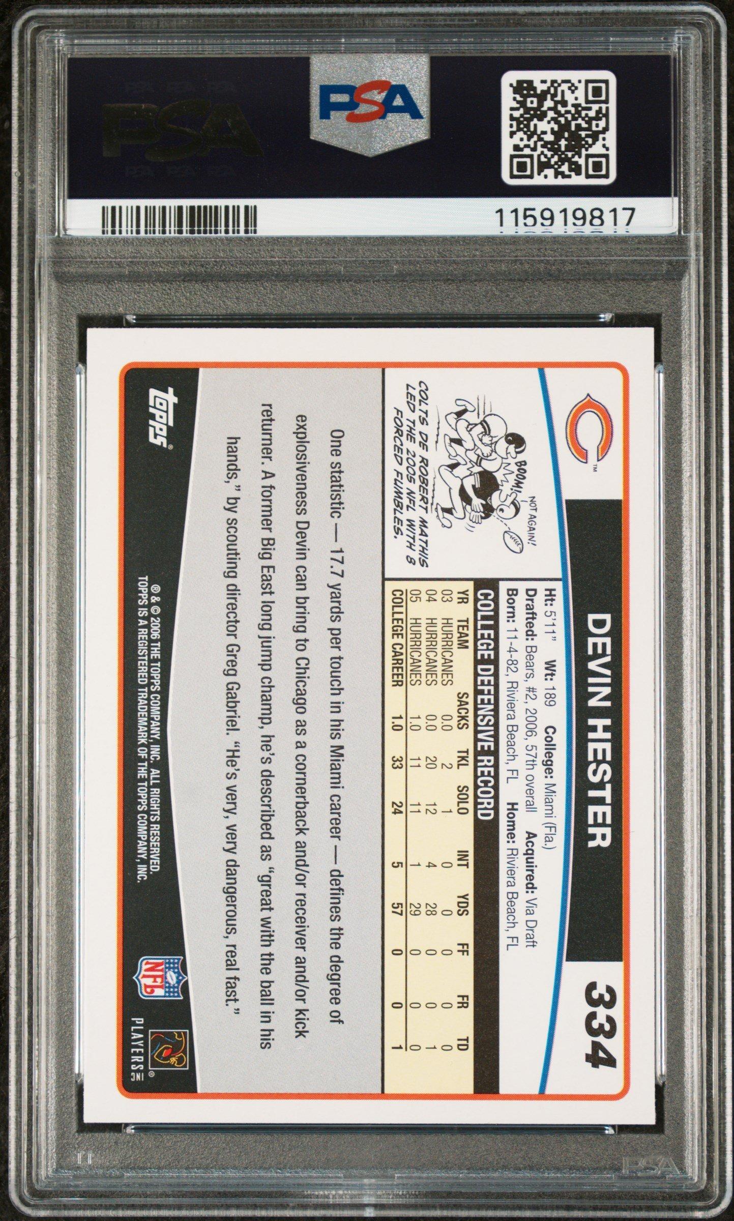 2006 Topps 334 Devin Hester PSA 10