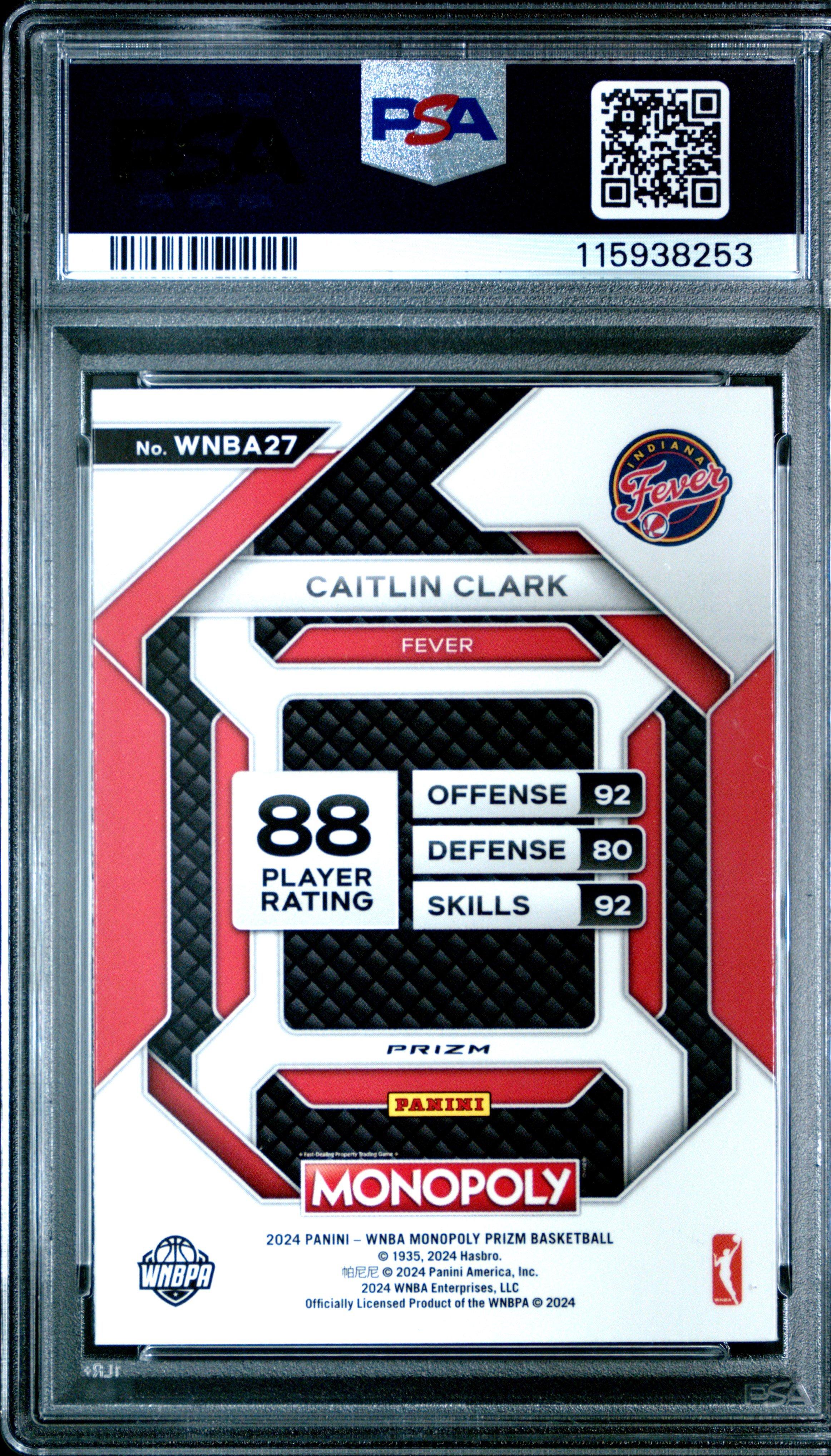 2024 Panini Prizm Monopoly Wnba Insert 27 Caitlin Clark Red Classic Icon PSA 10