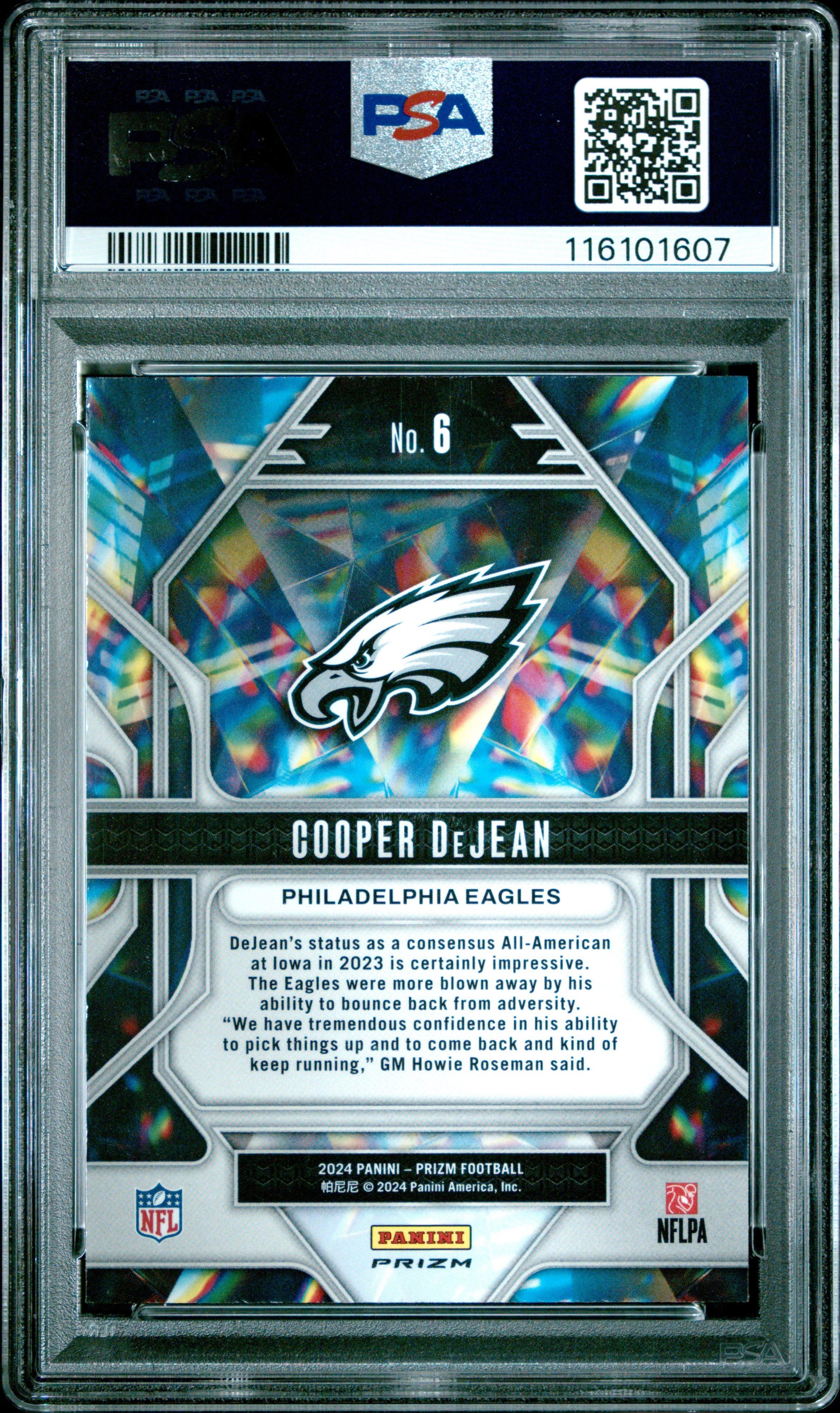 2024 Panini Prizm Prizmatic 6 Cooper Dejean Green Prizm PSA 10