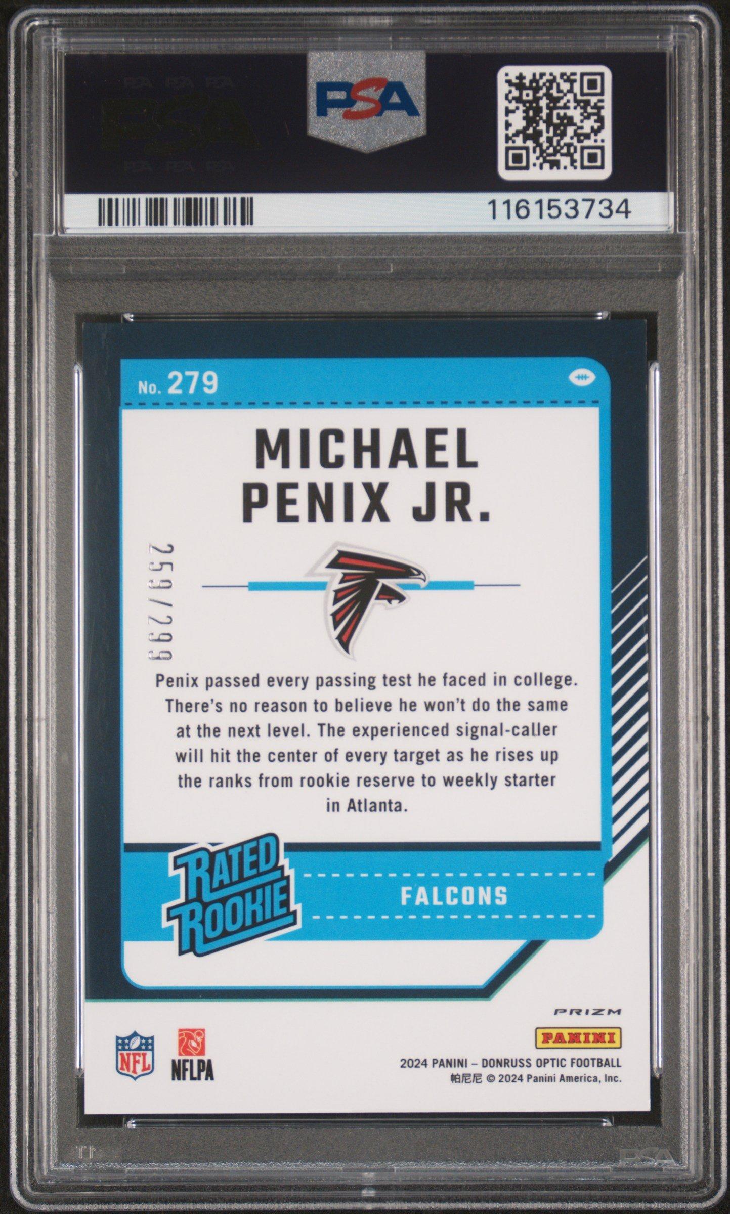 2024 Panini Donruss Optic 279 Michael Penix Jr. Aqua PSA 8