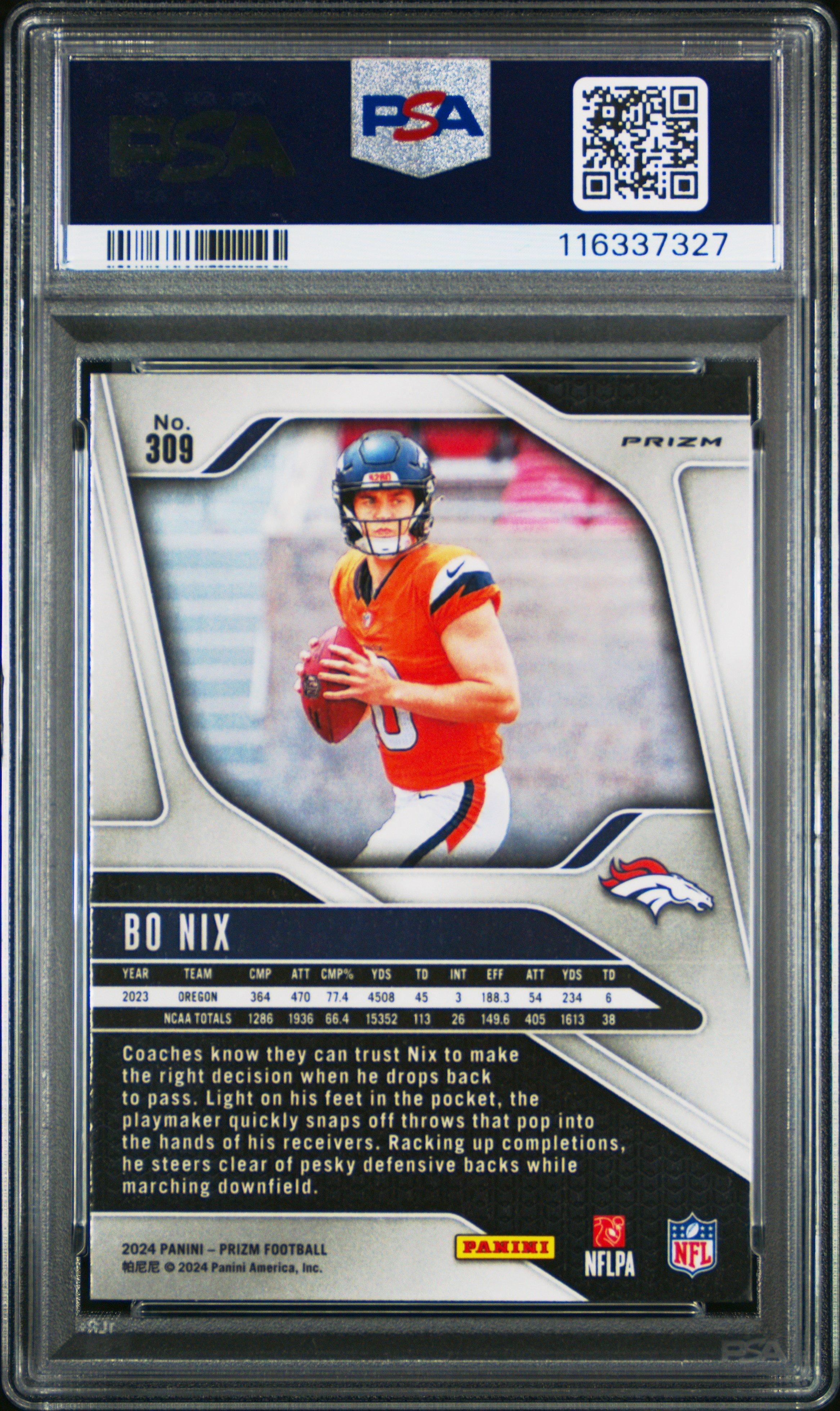 2024 Panini Prizm 309 Bo Nix Lazer Prizm PSA 9