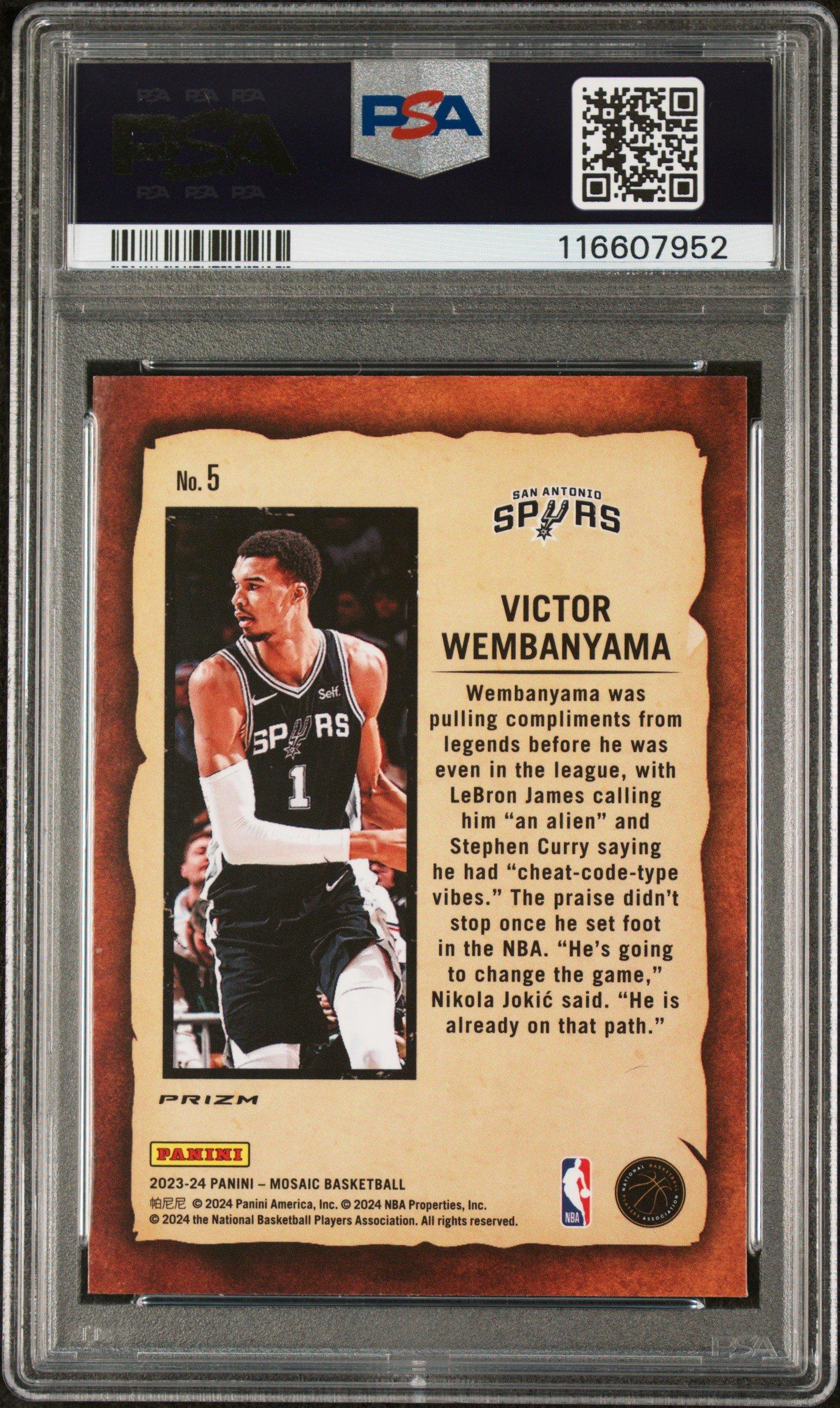 2023 Panini Mosaic Notoriety 5 Victor Wembanyama Fast Break PSA 10