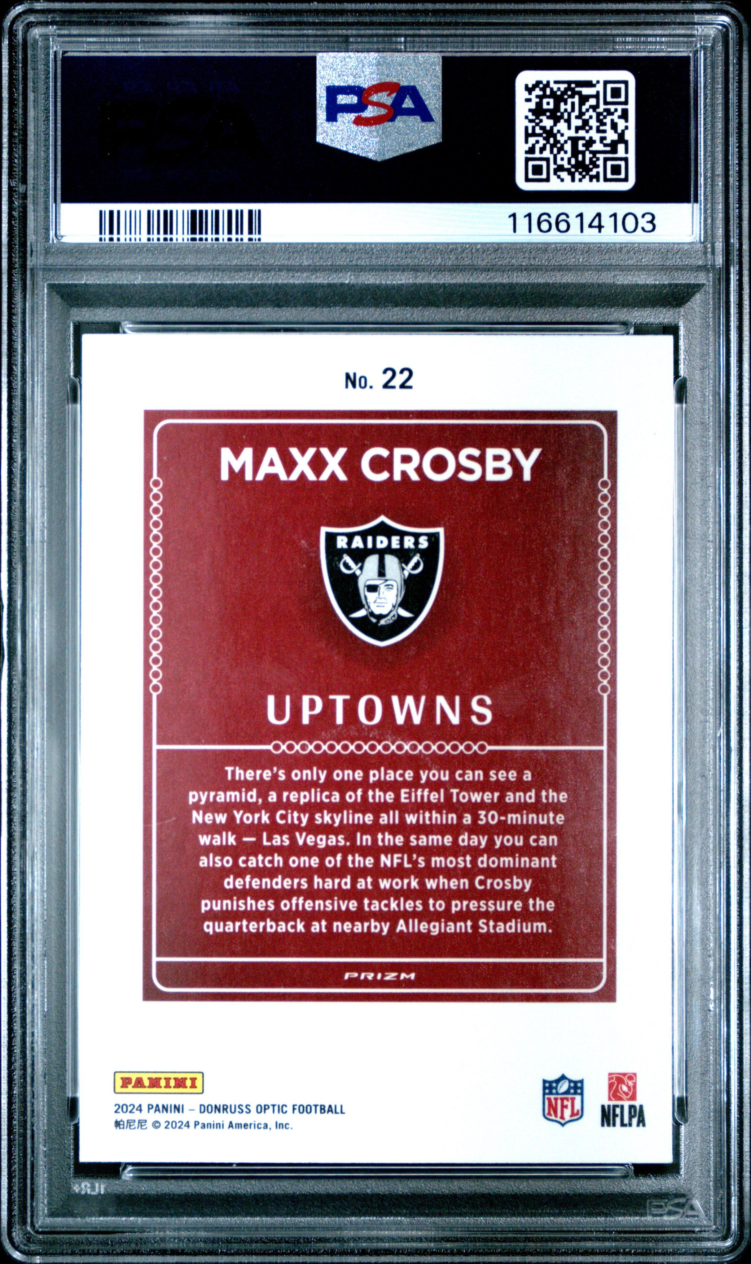 2024 Panini Donruss Optic Uptowns 22 Maxx Crosby PSA 10