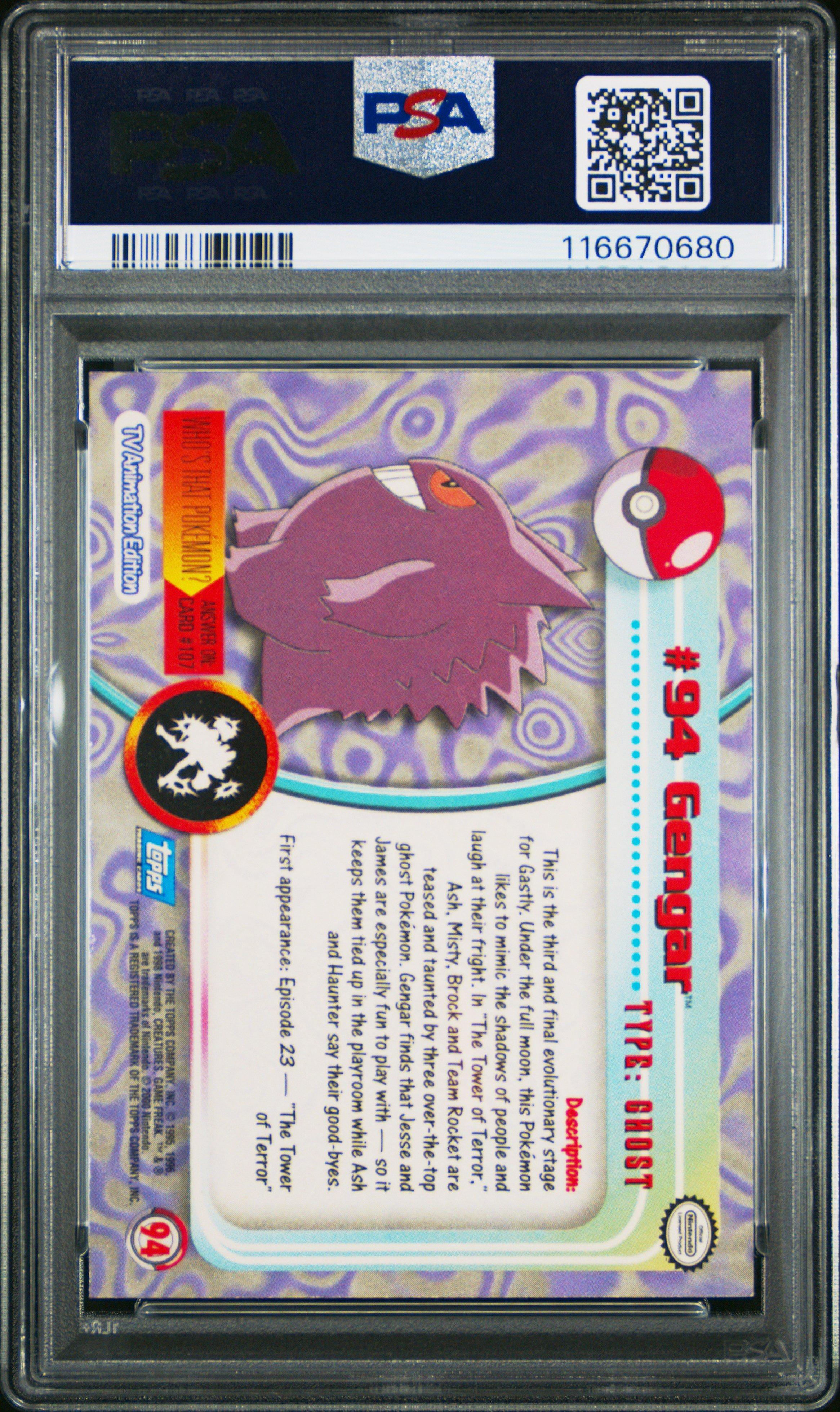 2000 Topps Pokemon Tv Animation Series 2 94 Gengar PSA