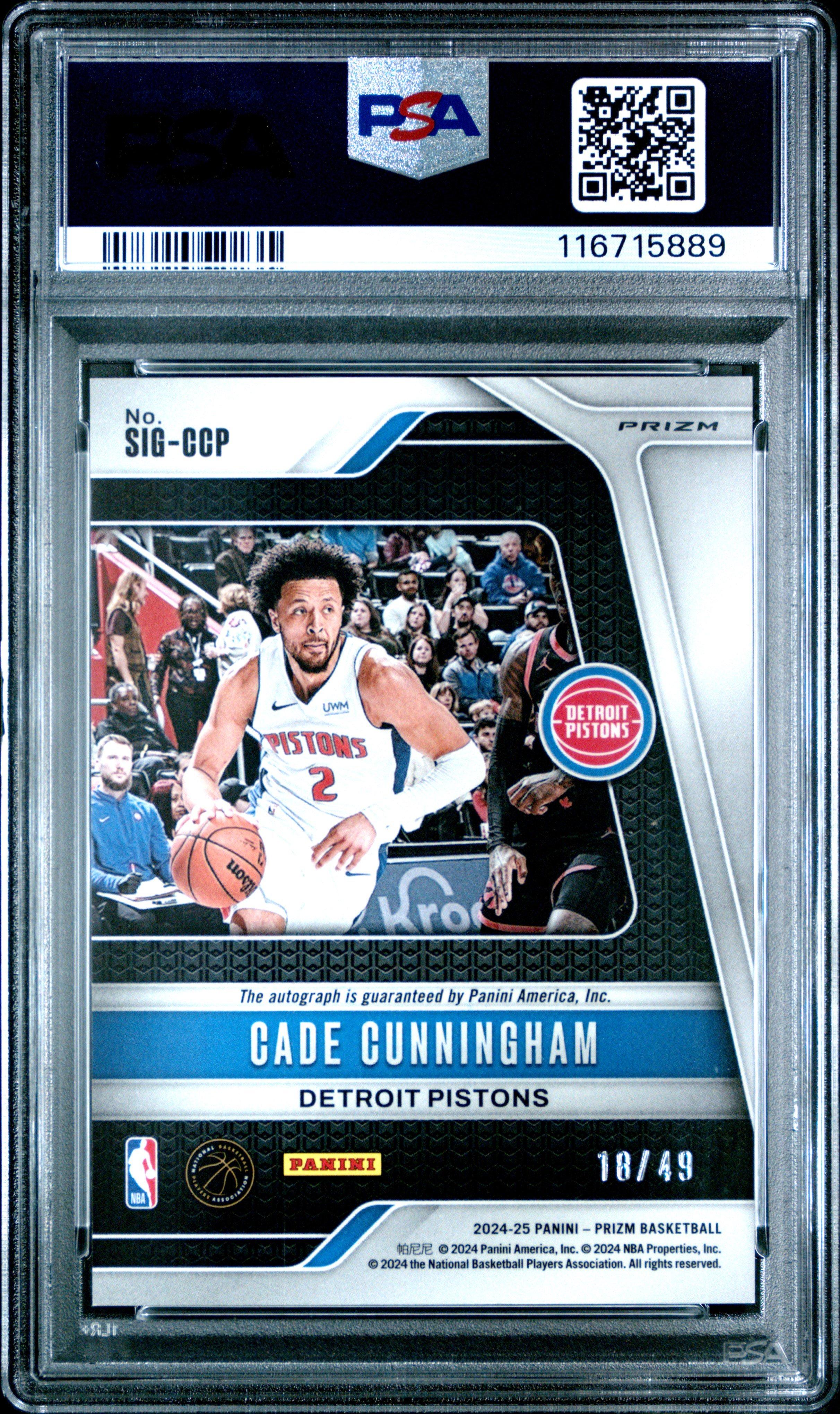 2024 Panini Prizm Signatures Sigccp Cade Cunningham Blue Prizm PSA