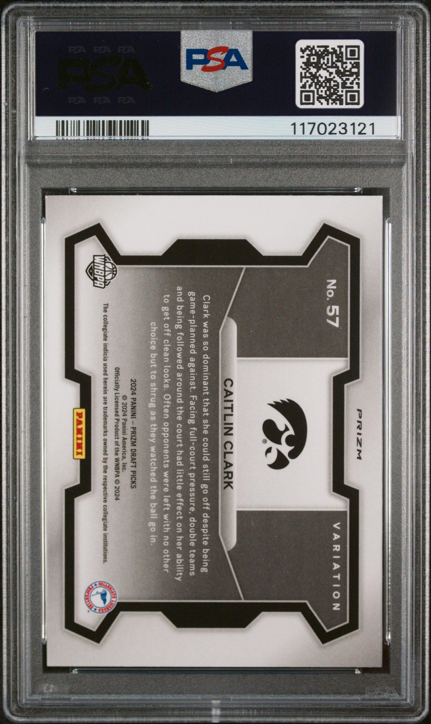 2024 Panini Prizm Draft Picks 57 Caitlin Clark Variation-purple Wave PSA 9