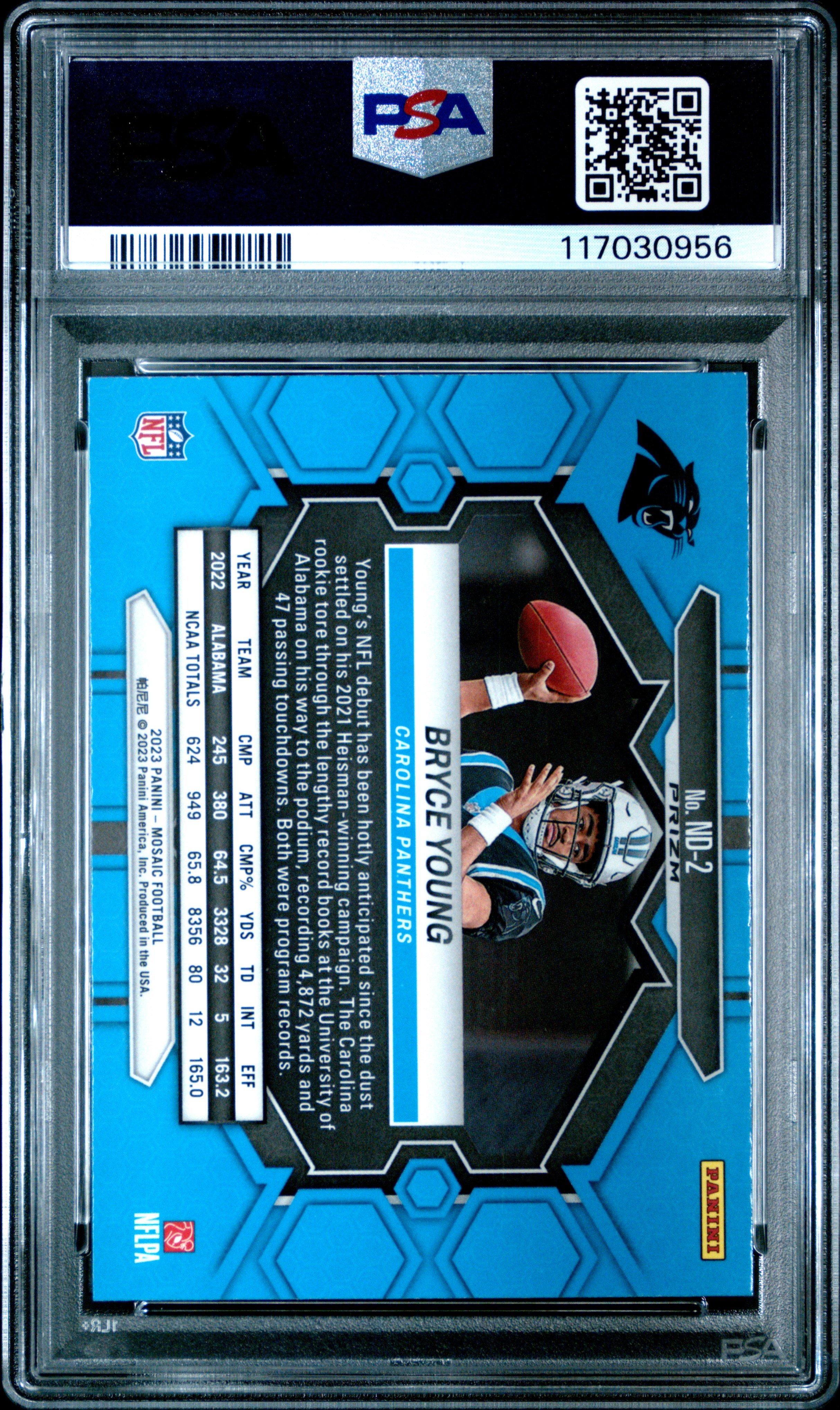 2023 Panini Mosaic Nfl Debut Nd2 Bryce Young Reactive Yellow PSA
