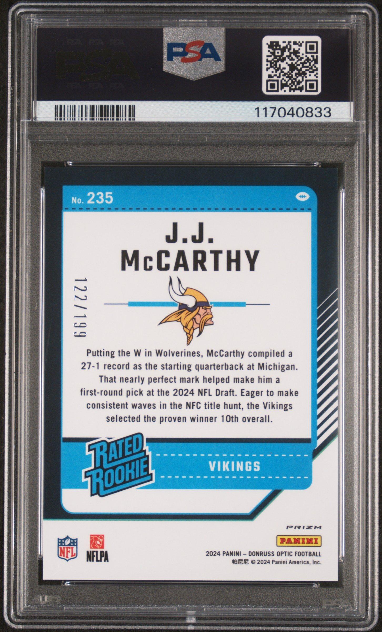 2024 Panini Donruss Optic 235 Jj Mccarthy PSA