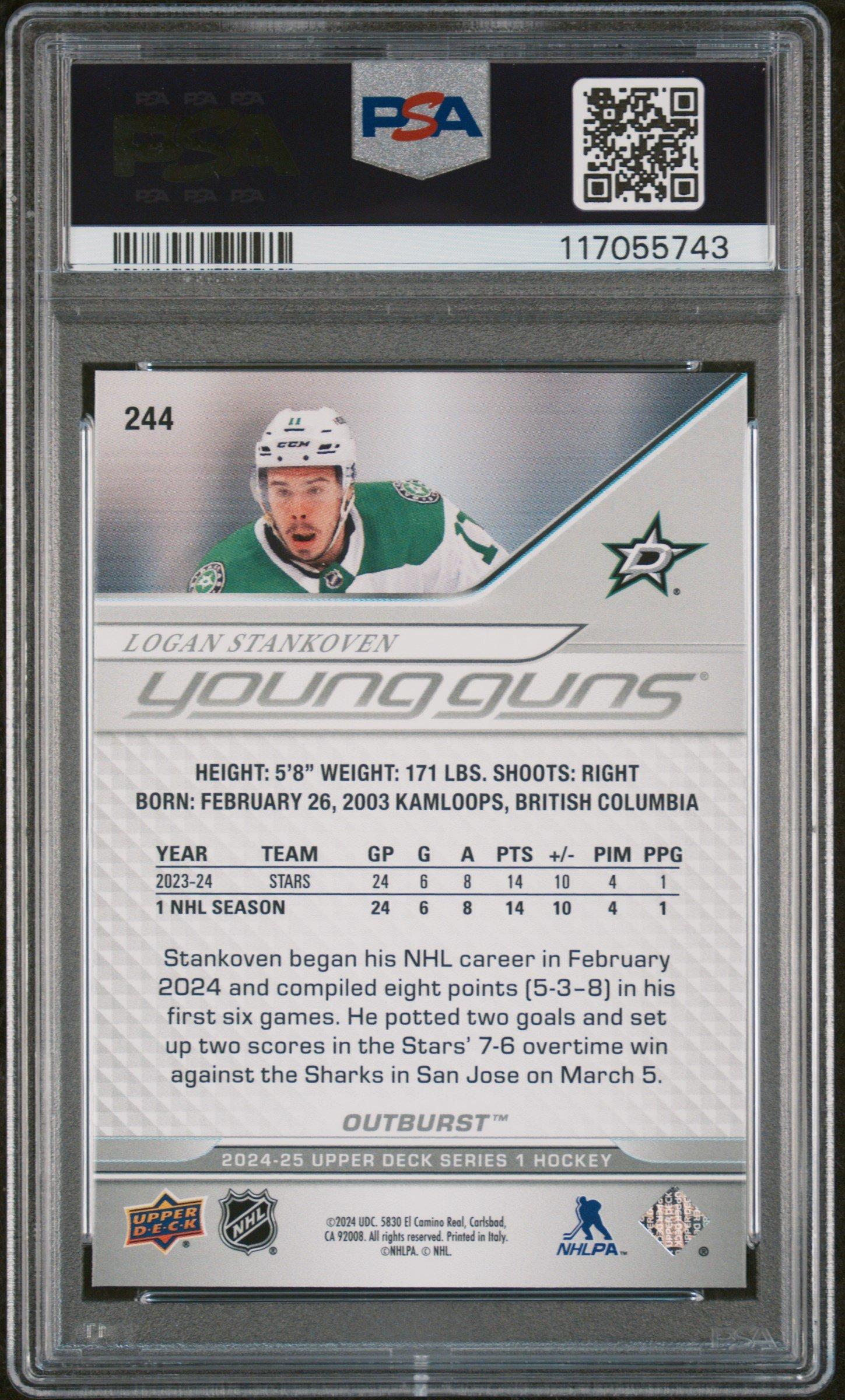 2024 Upper Deck 244 Logan Stankoven Outburst Silver PSA 8