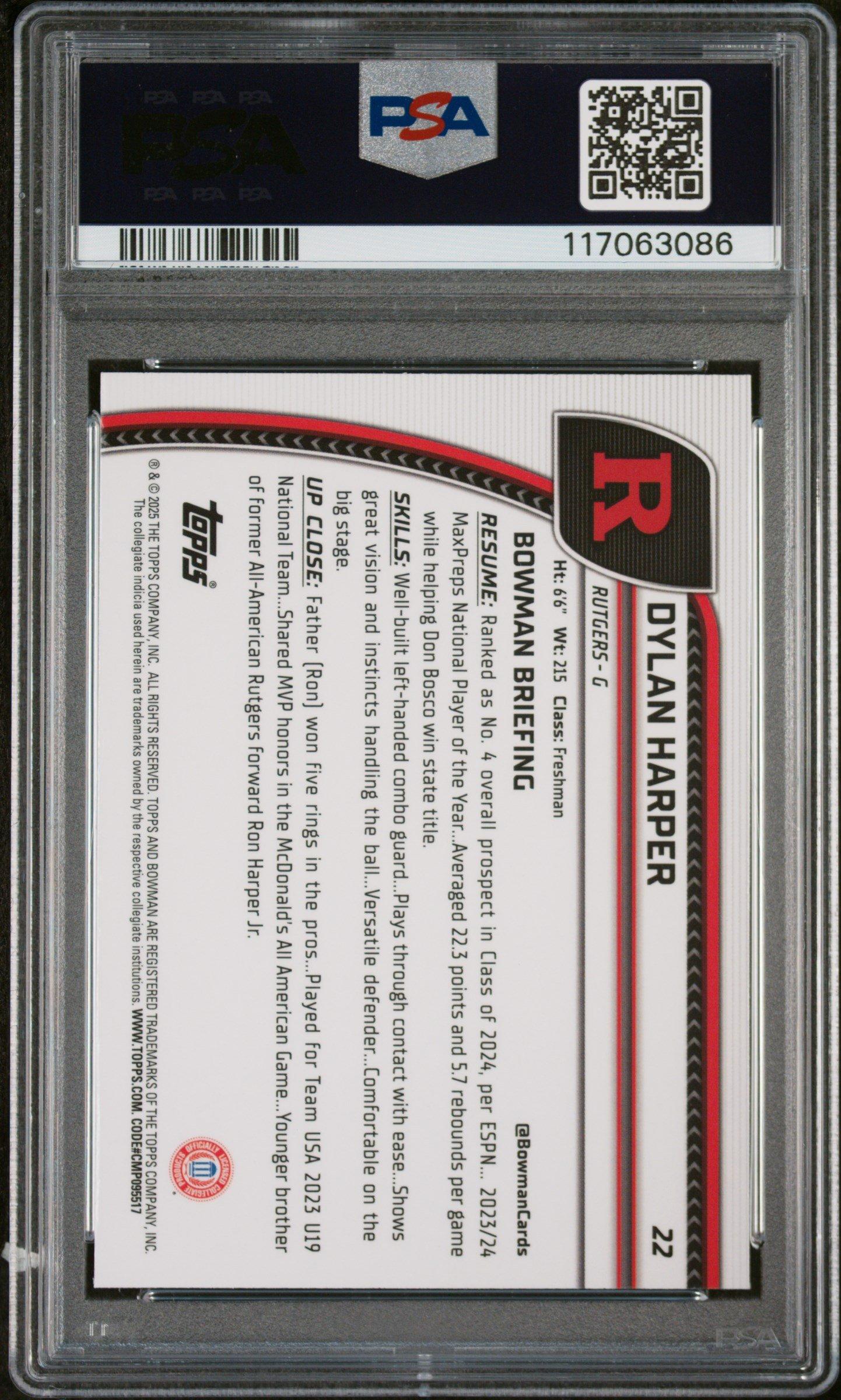 2024 Bowman Chrome University 22 Dylan Harper Green Shimmer PSA 10