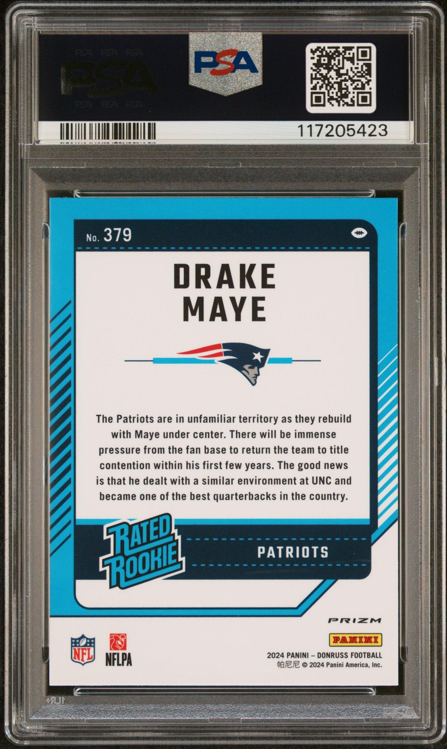 2024 Panini Donruss 379 Drake Maye Optic Preview-blue Scope PSA 9