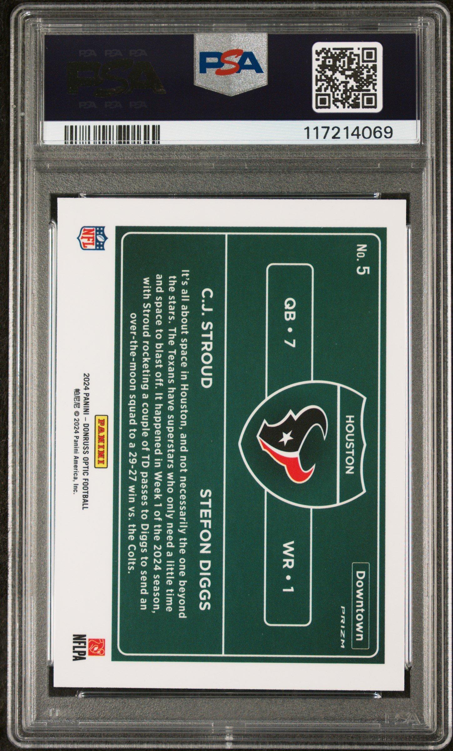 2024 Panini Donruss Optic Downtown Duos 5 Stefon Diggs/cj Stroud PSA 9