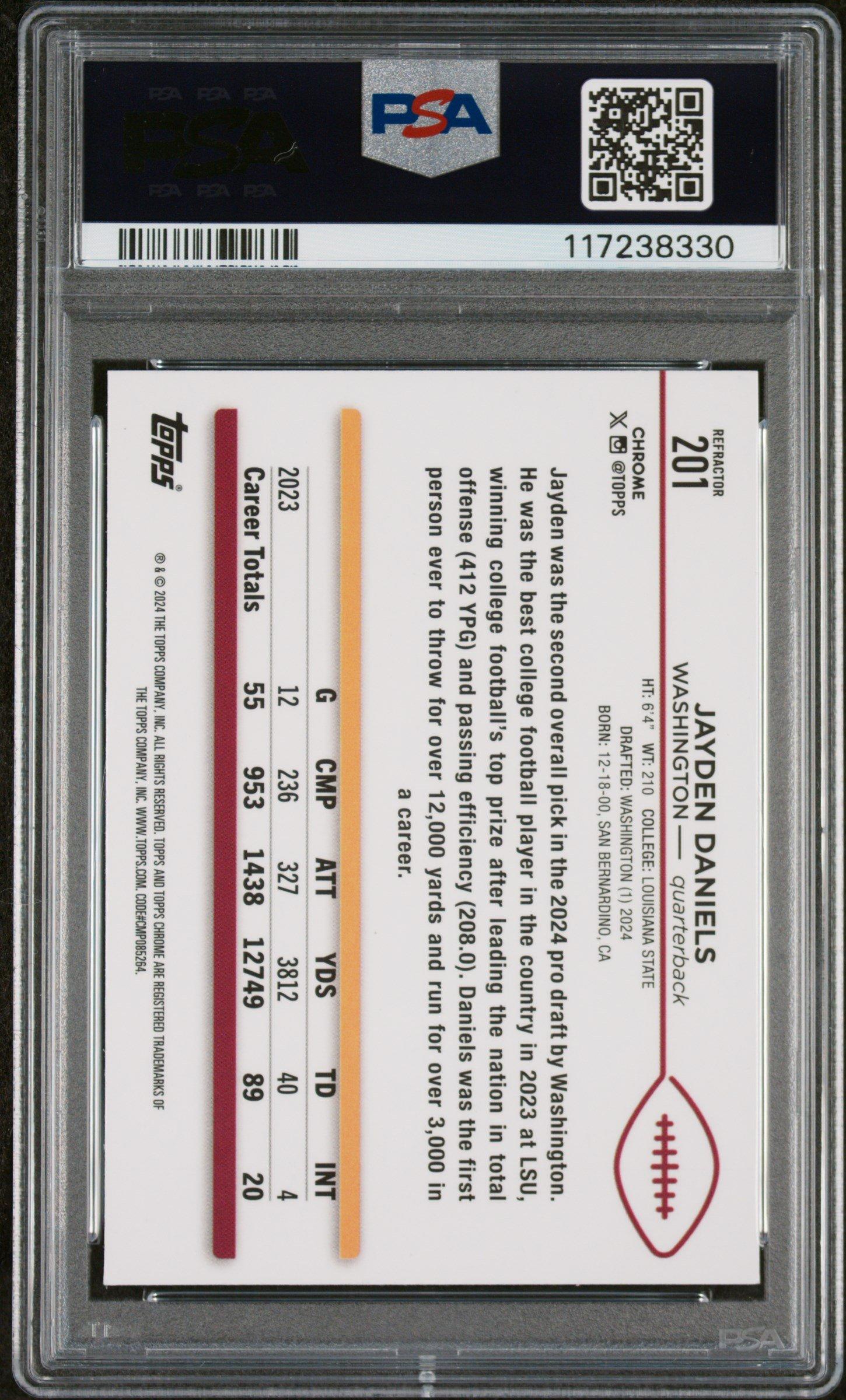 2024 Topps Chrome 201 Jayden Daniels Refractor PSA 10