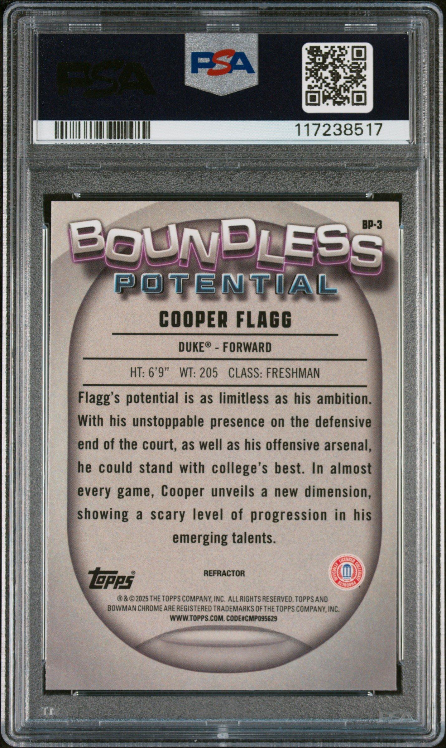 2024 Bowman Chrome University Boundless Potential Bp3 Cooper Flagg Refractor PSA 10