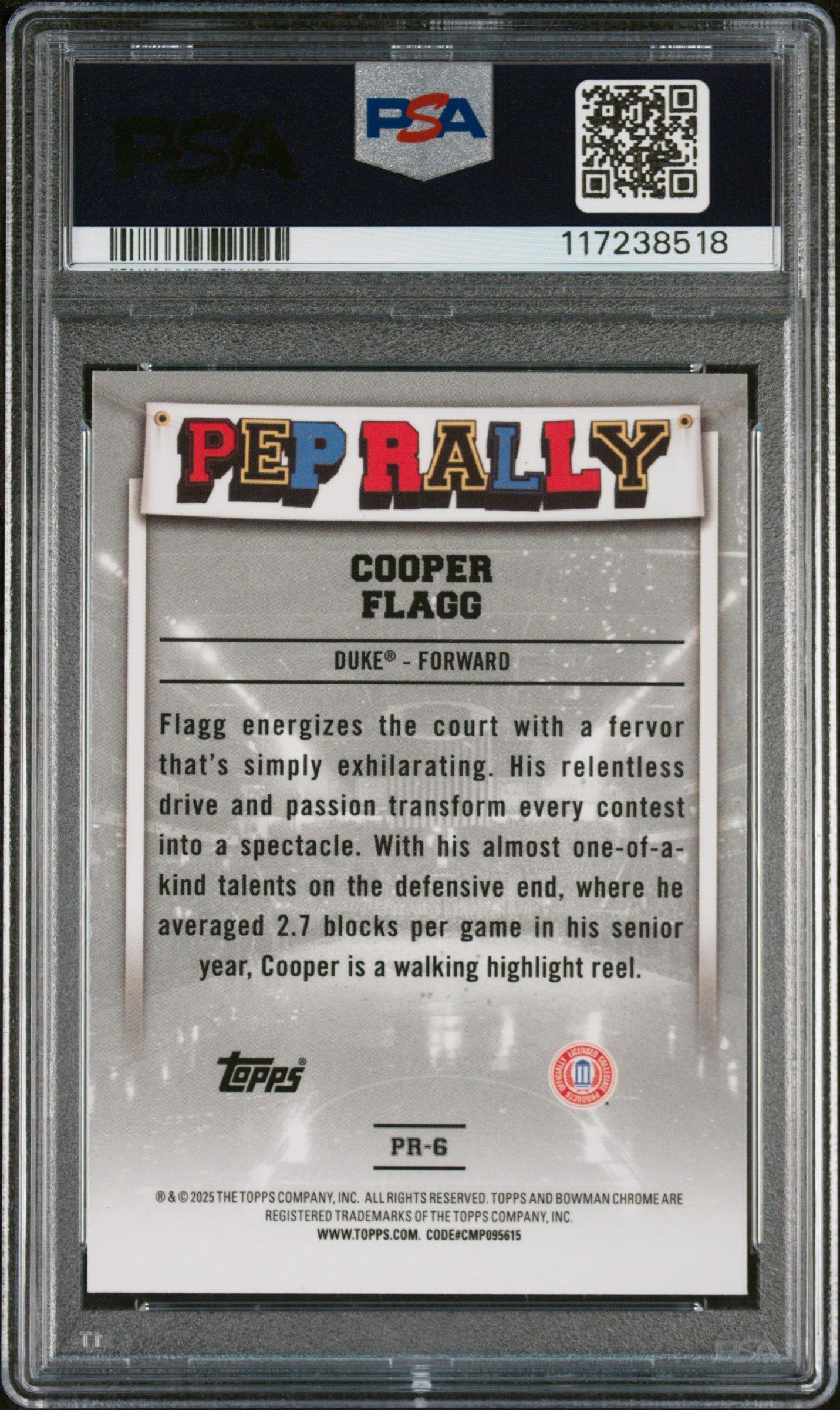 2024 Bowman Chrome University Pep Rally Pr6 Cooper Flagg X-fractor PSA 10