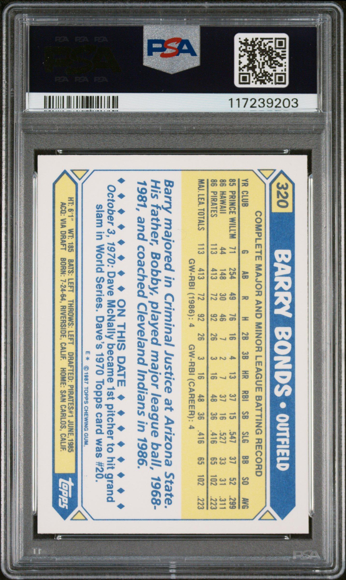 1987 Topps Tiffany 320 Barry Bonds PSA