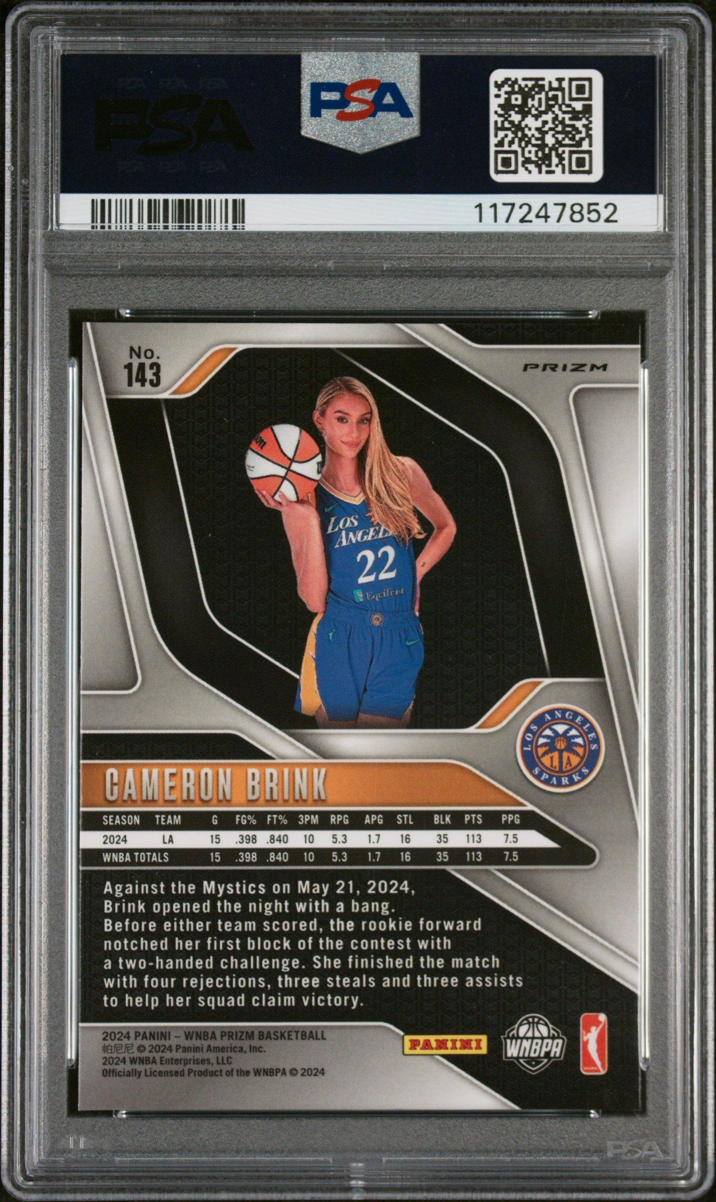 2024 Panini Prizm Wnba 143 Cameron Brink Ice PSA 10