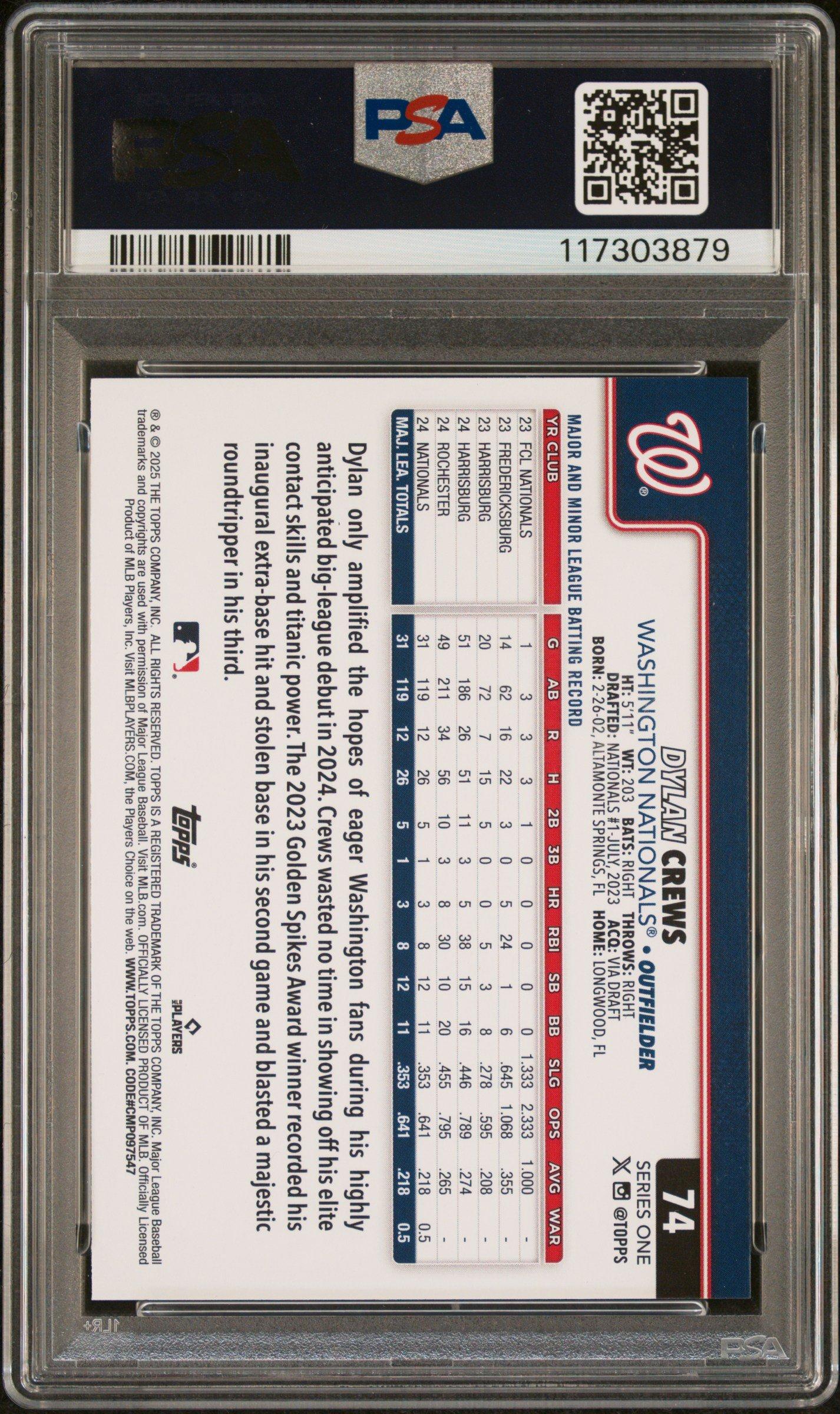 2025 Topps 74 Dylan Crews PSA 10