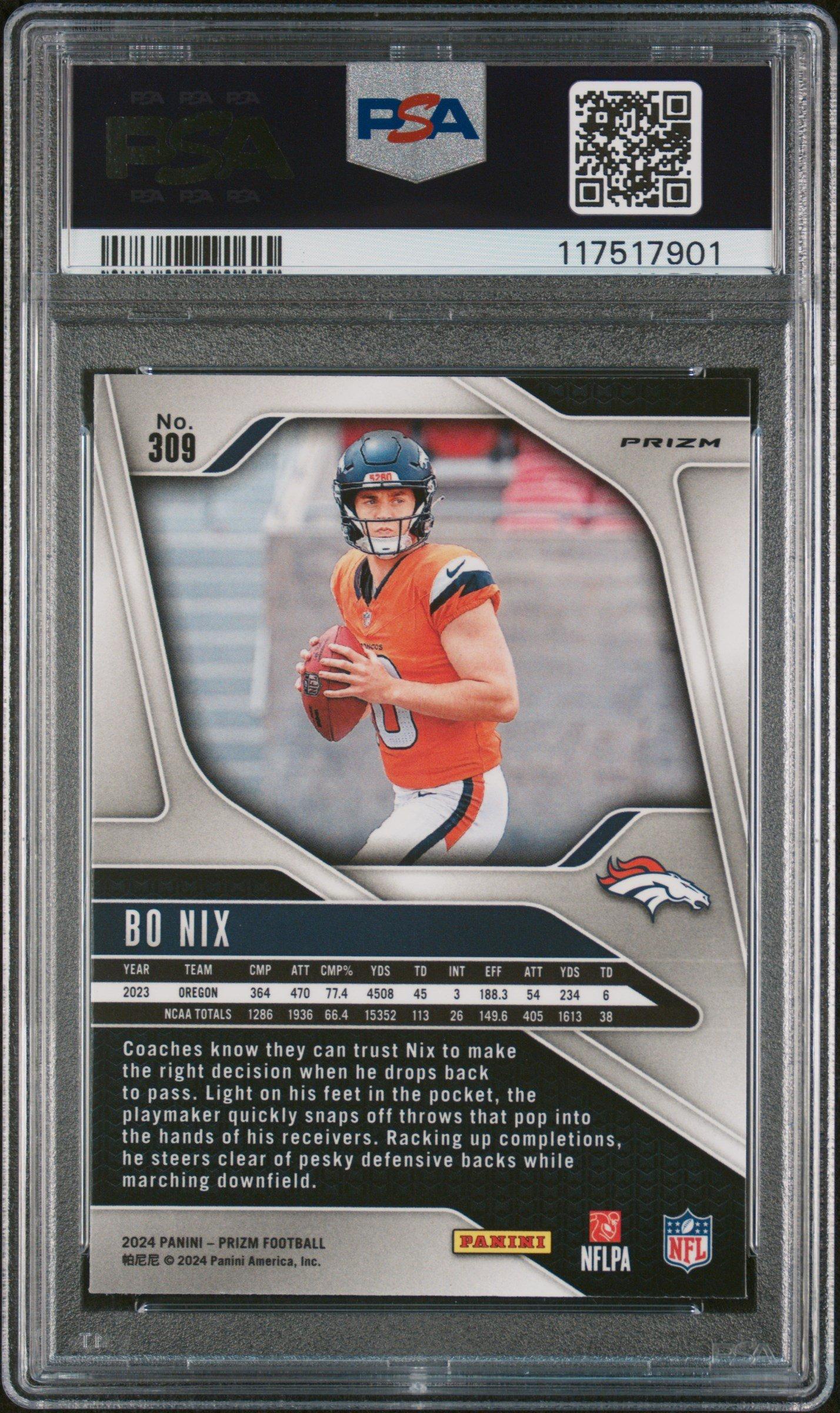 2024 Panini Prizm 309 Bo Nix Silver Prizm PSA