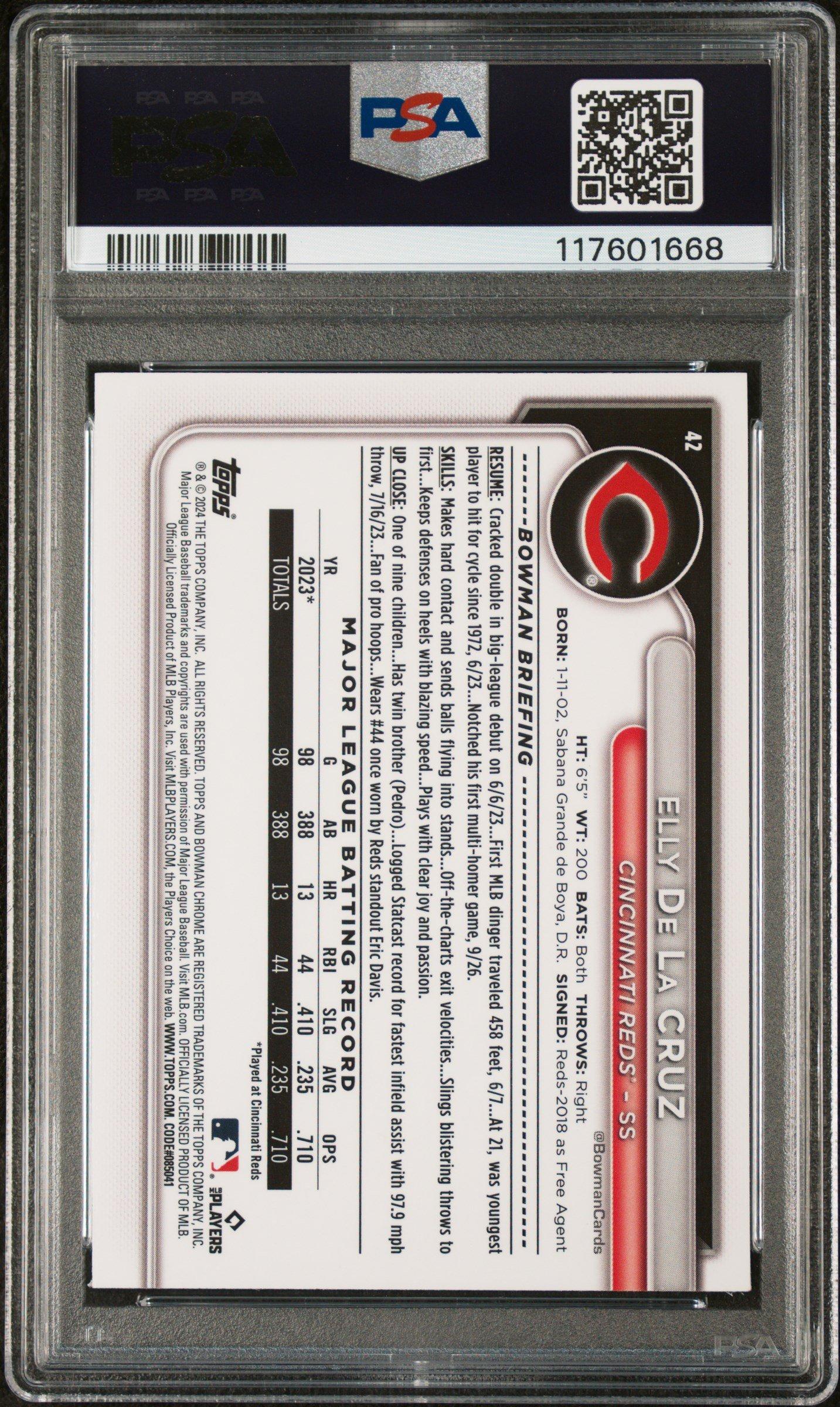 2024 Bowman Chrome 42 Elly De La Cruz Gold Refractor PSA 9