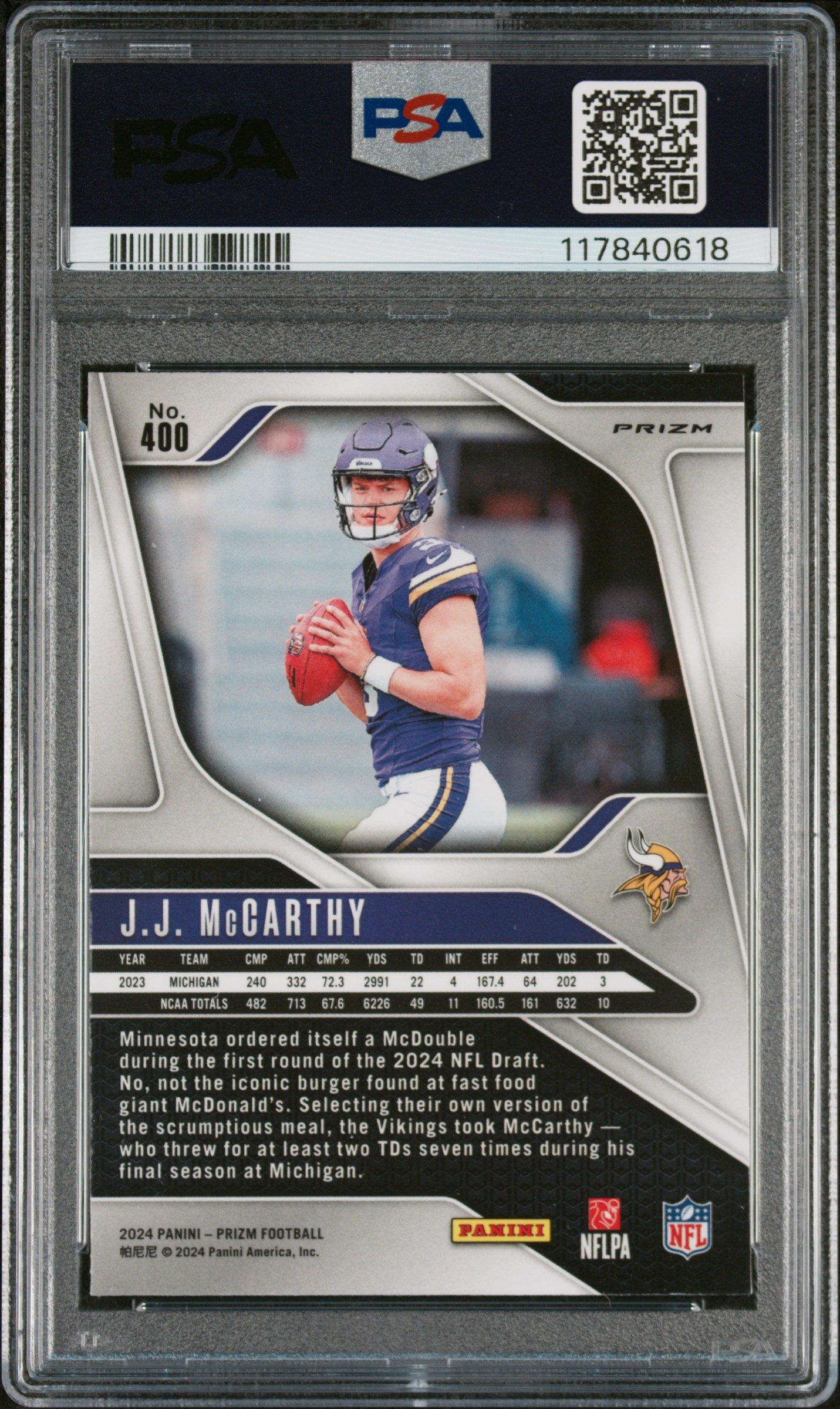 2024 Panini Prizm 400 Jj Mccarthy Pink Wave PSA 9