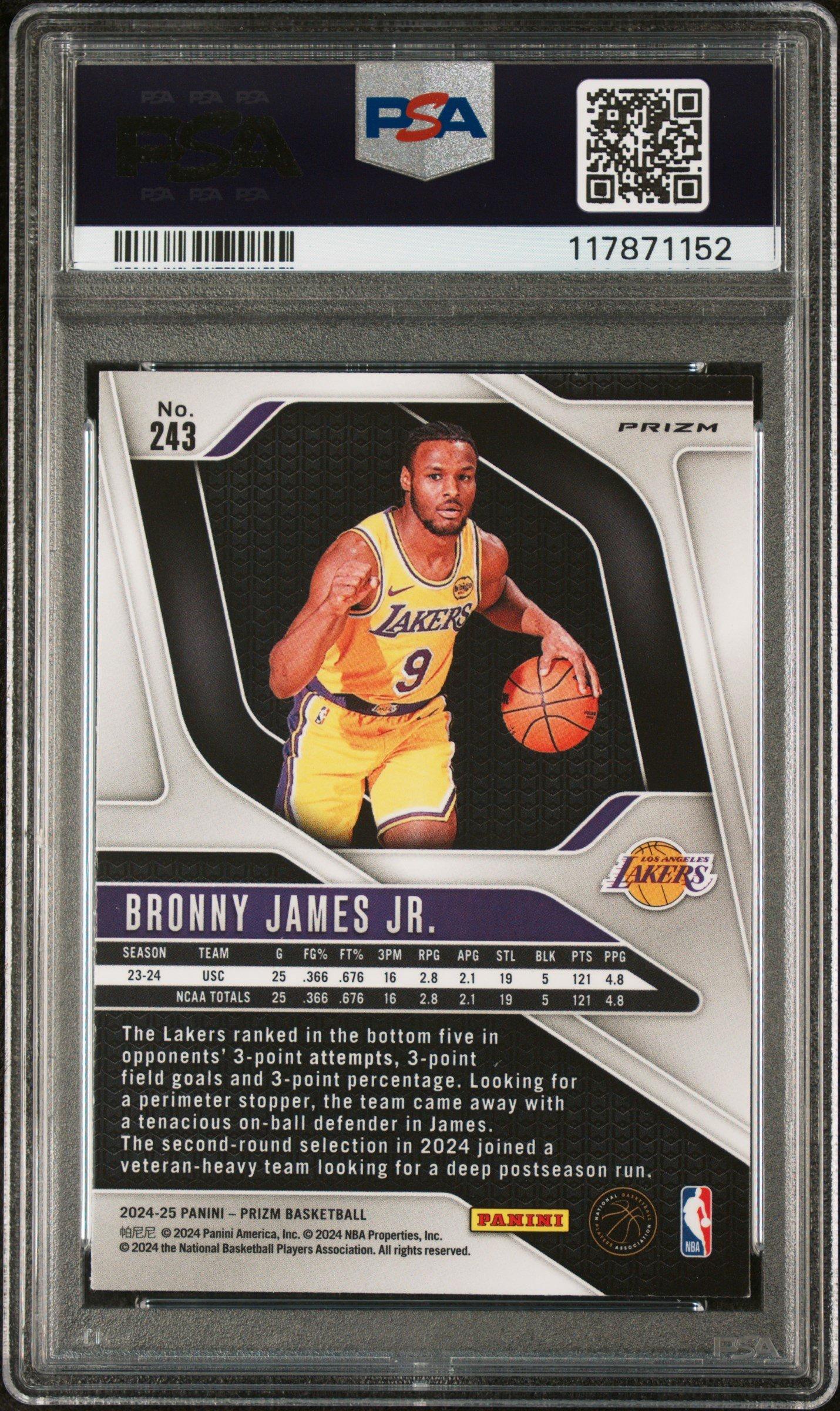 2024 Panini Prizm 243 Bronny James Jr. Silver Prizm PSA 9