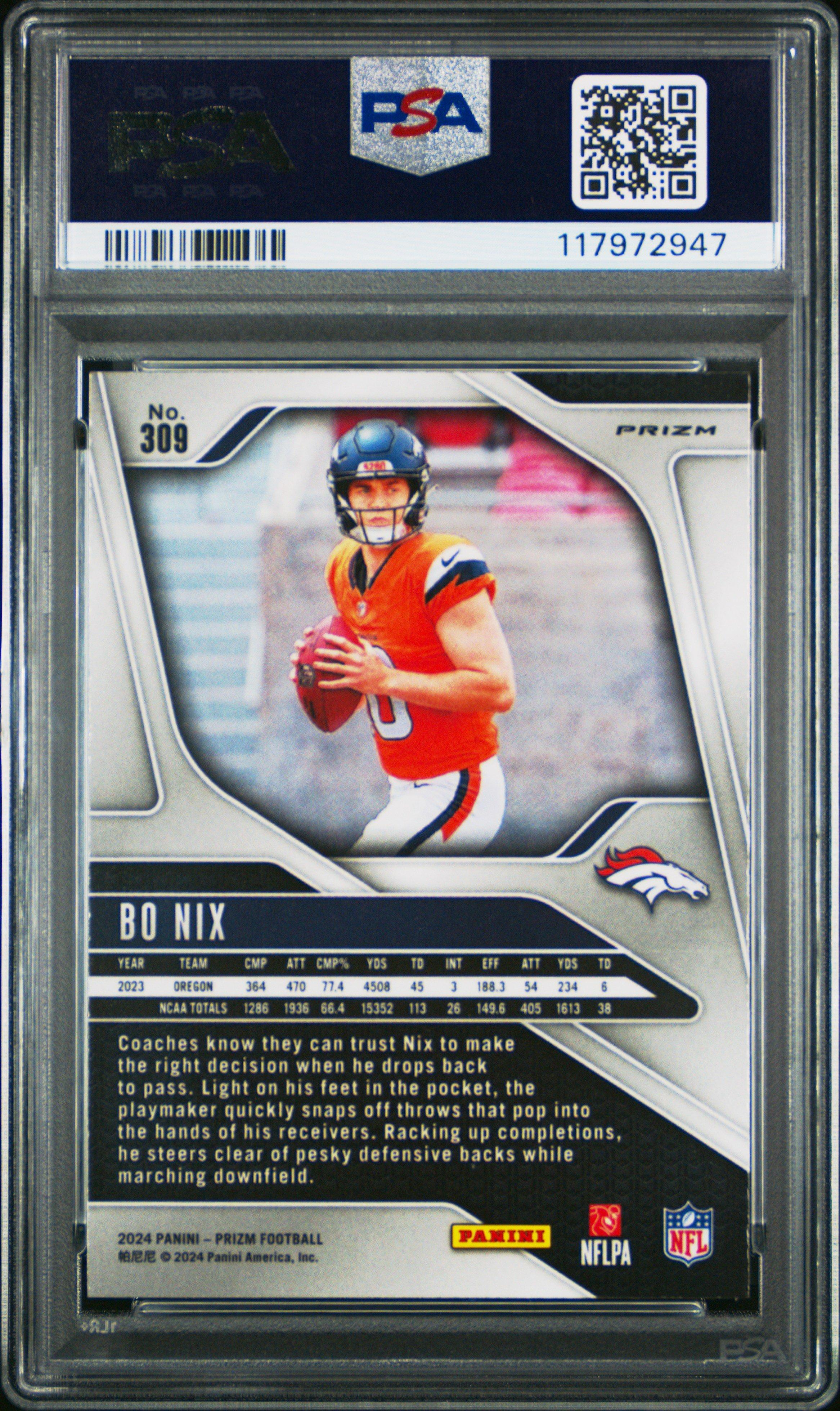 2024 Panini Prizm 309 Bo Nix Pink Wave PSA 9
