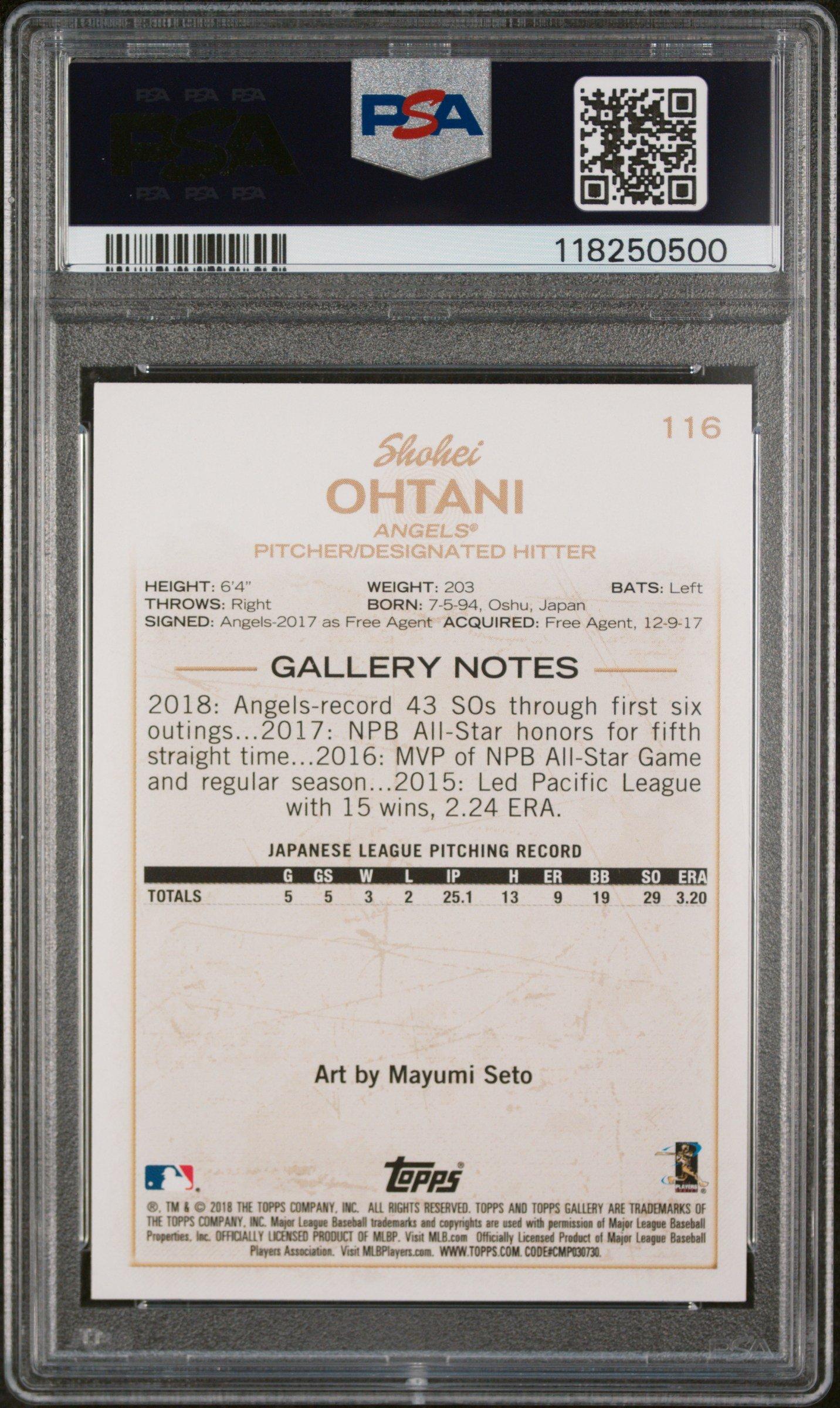 2018 Topps Gallery 116 Shohei Ohtani PSA