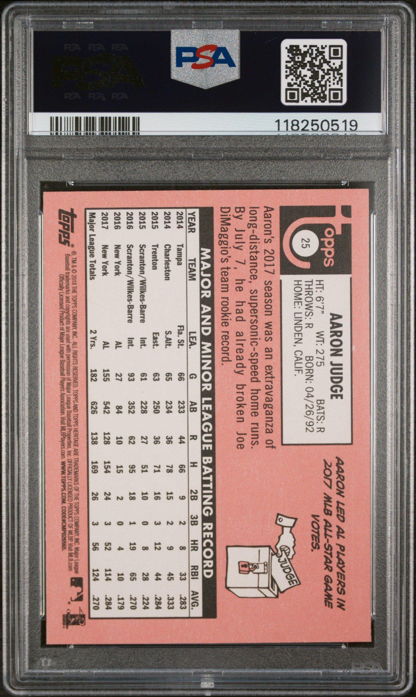 2018 Topps Heritage 25 Aaron Judge PSA 10
