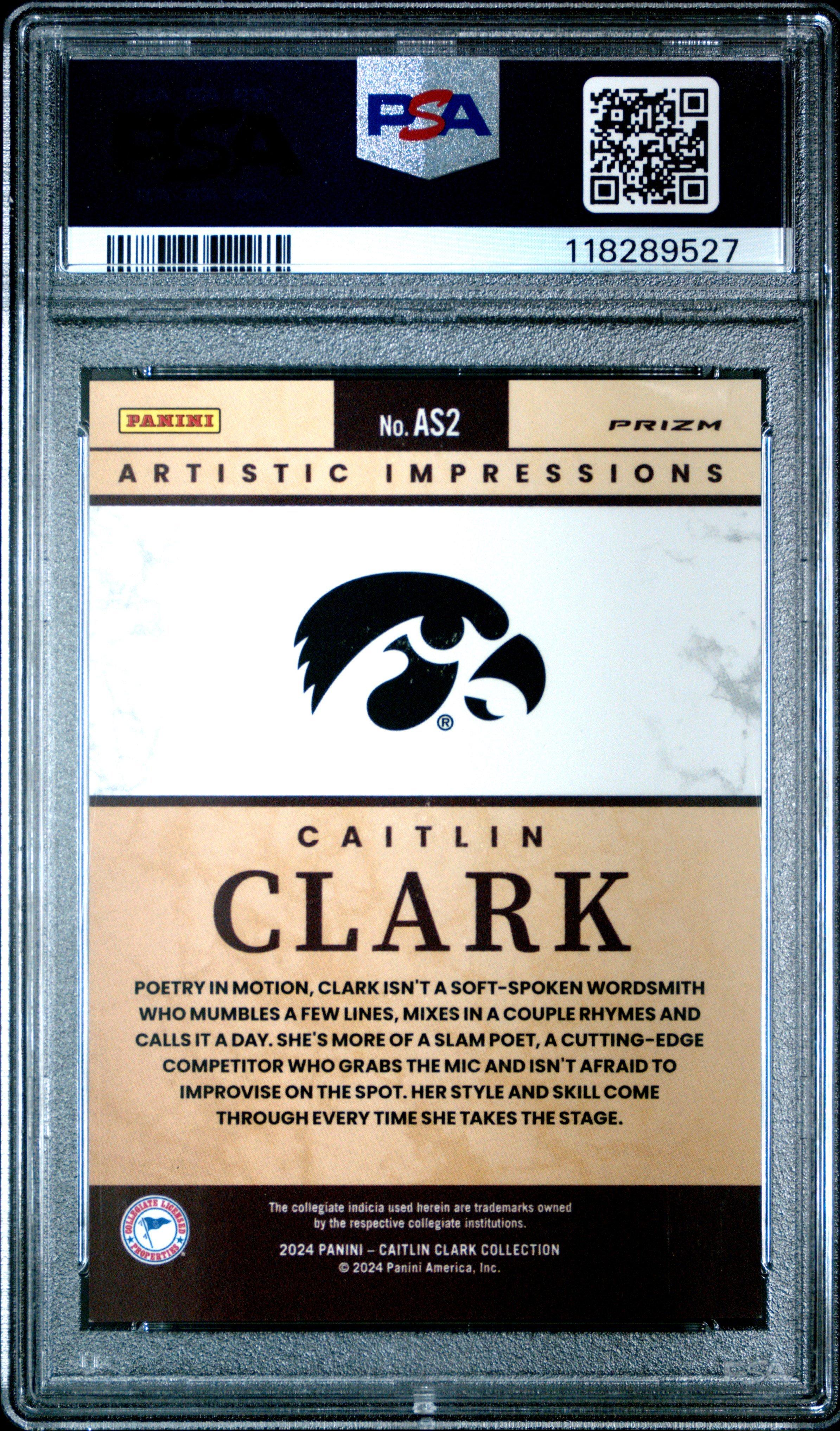 caitlin clark graded card 2024 Panini Caitlin Clark Collection Artistic Selection As2 Caitlin Clark  PSA 9