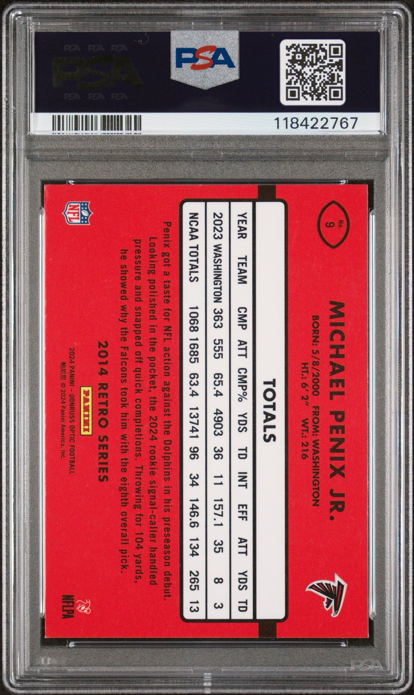 2024 Panini Donruss Optic 2014 Retro Series 9 Michael Penix Jr. PSA 9
