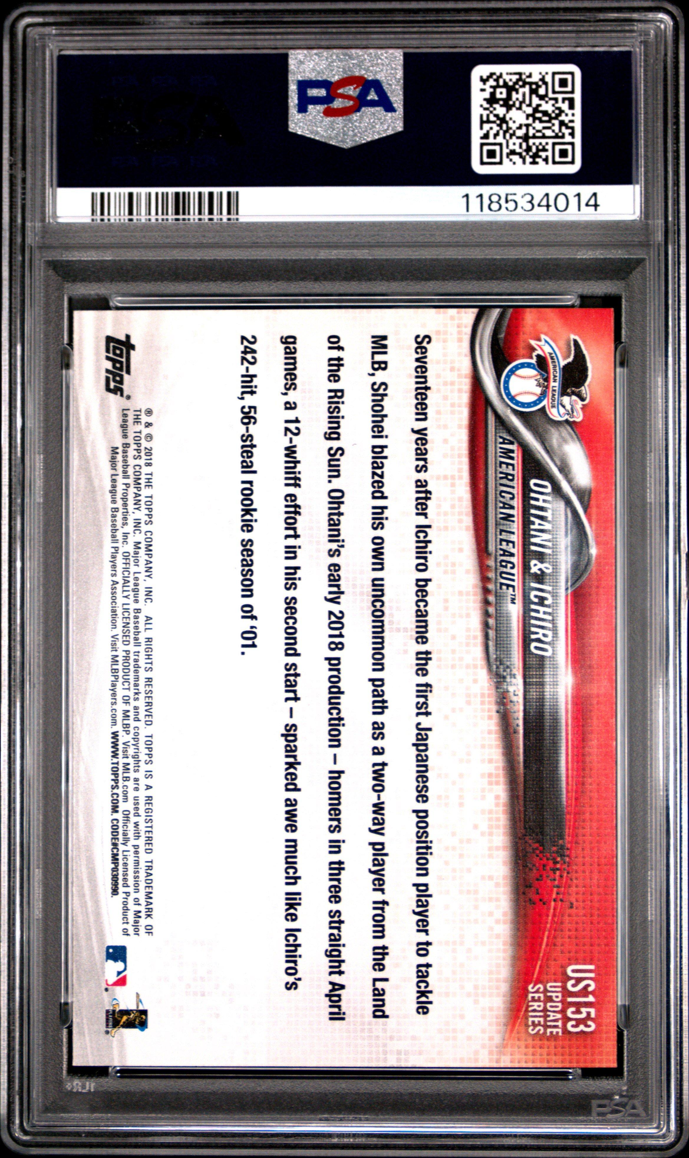 2018 Topps Update Us153 Ichiro/shohei Ohtani PSA 10