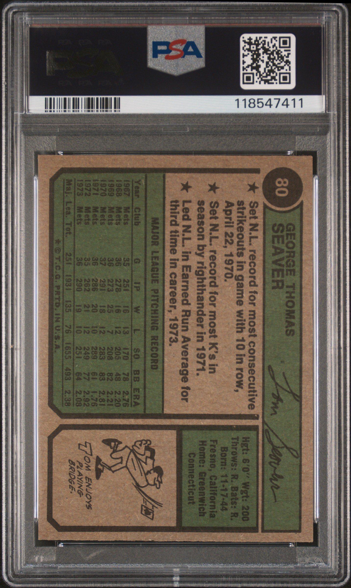 1974 Topps 80 Tom Seaver PSA 8