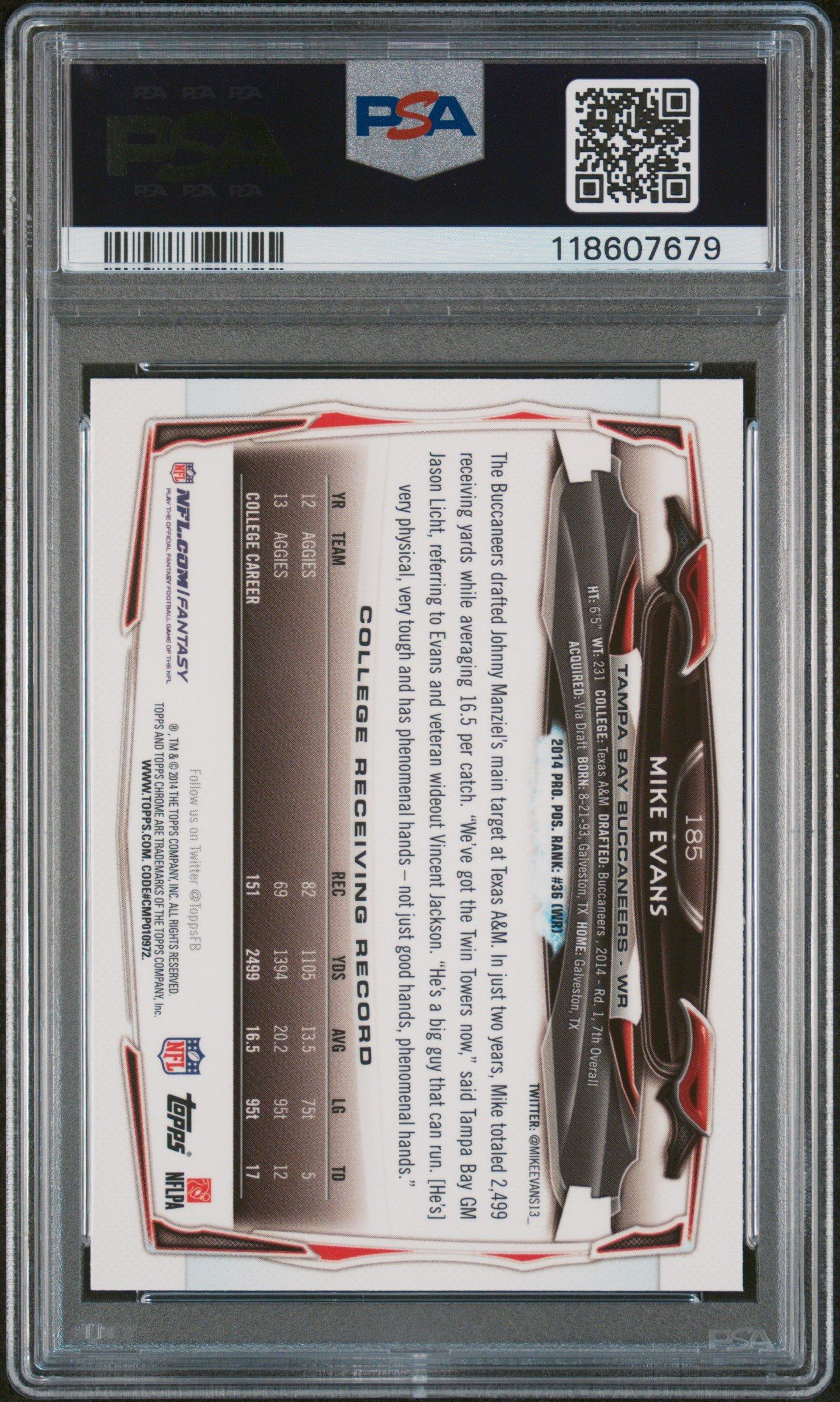 2014 Topps Chrome 185 Mike Evans Ball In Right Hand PSA