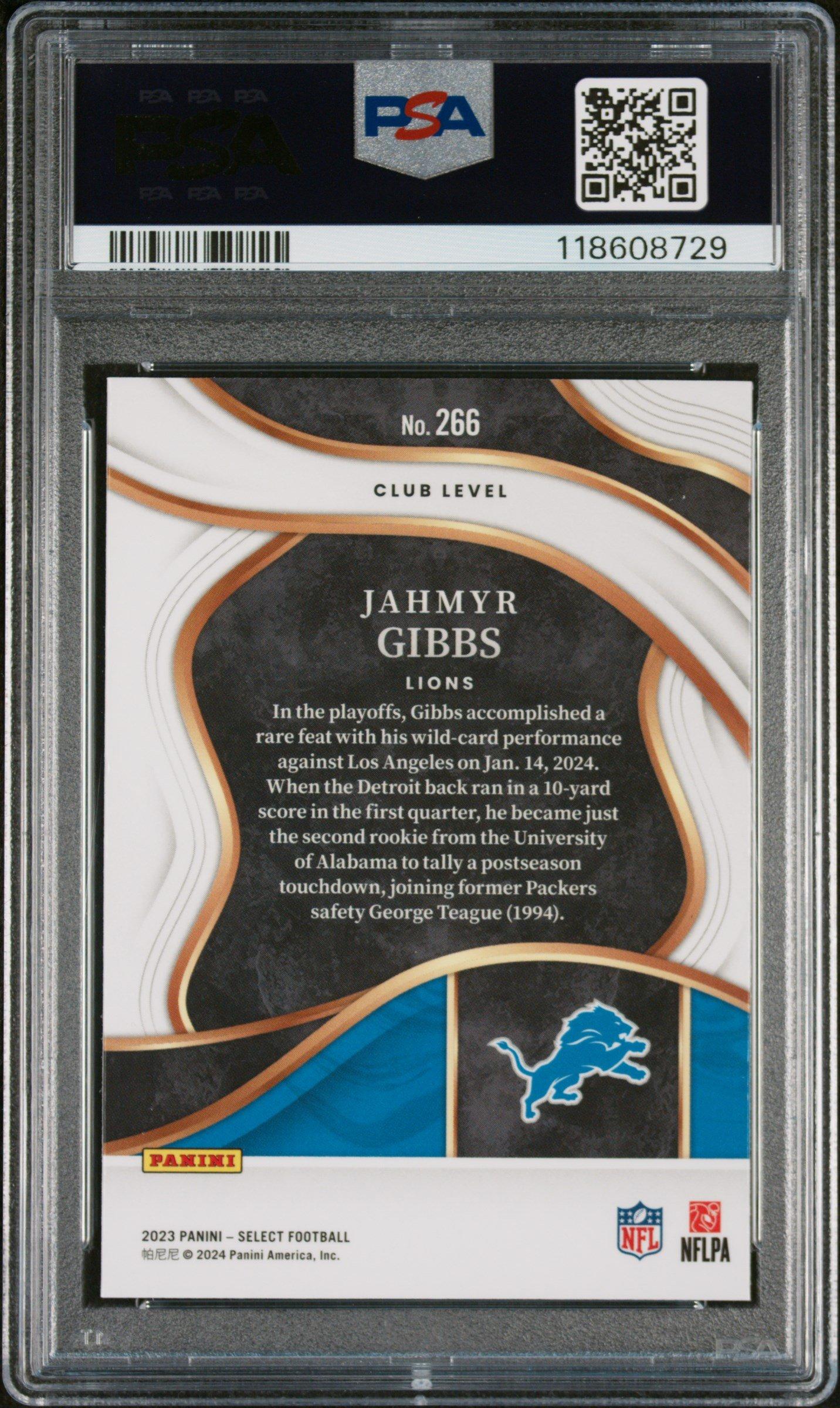 2023 Panini Select 266 Jahmyr Gibbs PSA 10