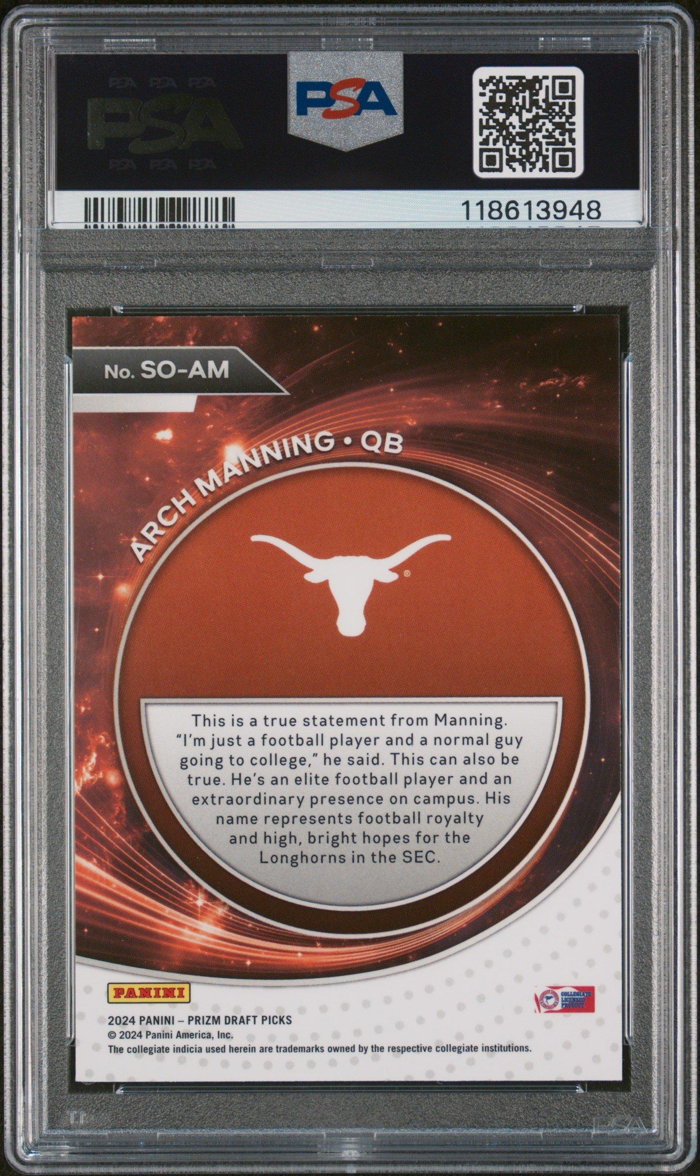 2024 Panini Prizm Draft Picks Student Orientation Soam Arch Manning PSA 10