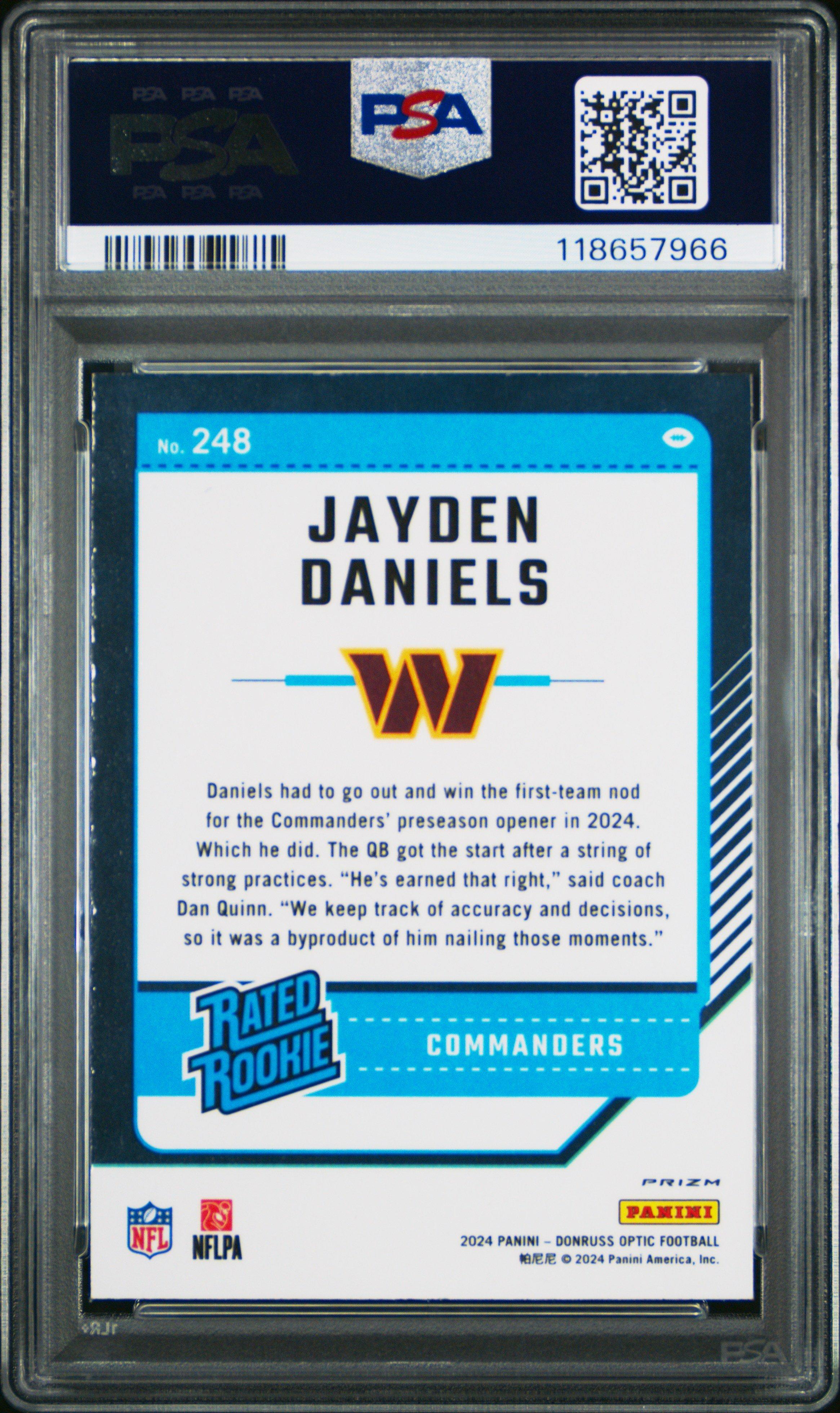 2024 Panini Donruss Optic 248 Jayden Daniels Purple Shock PSA
