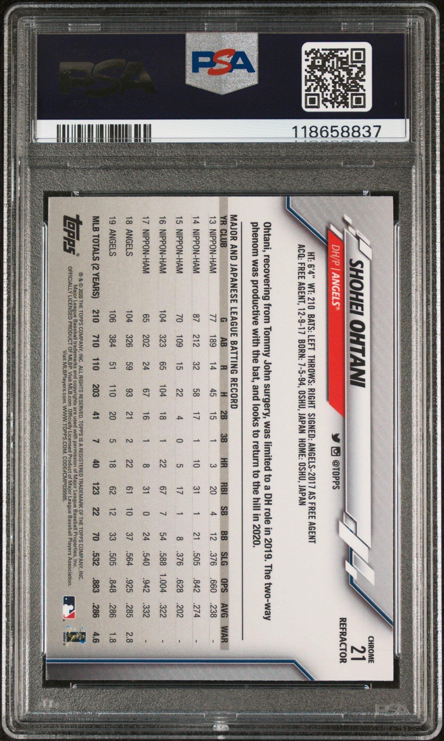 2020 Topps Chrome 21 Shohei Ohtani Refractor PSA 10