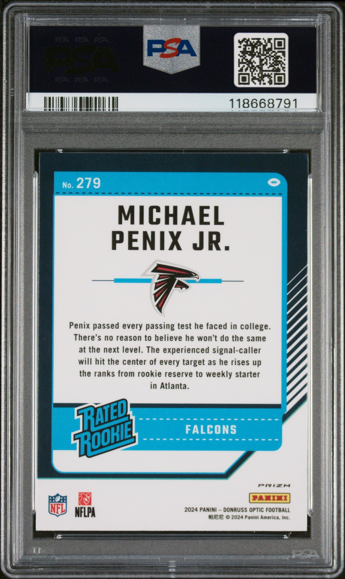2024 Panini Donruss Optic 279 Michael Penix Jr. Purple Shock PSA 9