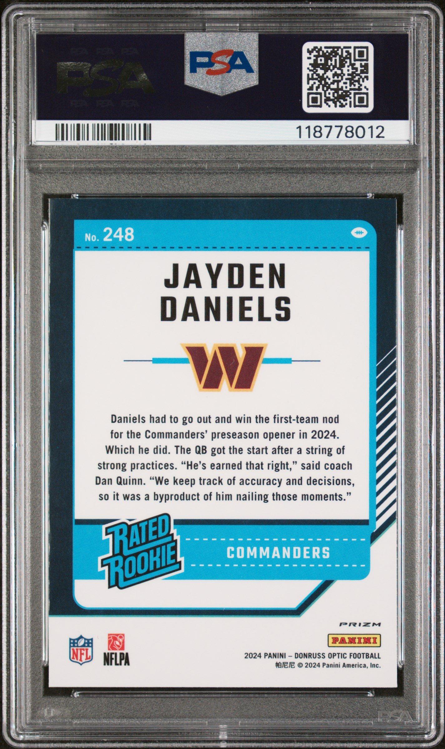 2024 Panini Donruss Optic 248 Jayden Daniels Blue Scope PSA 9