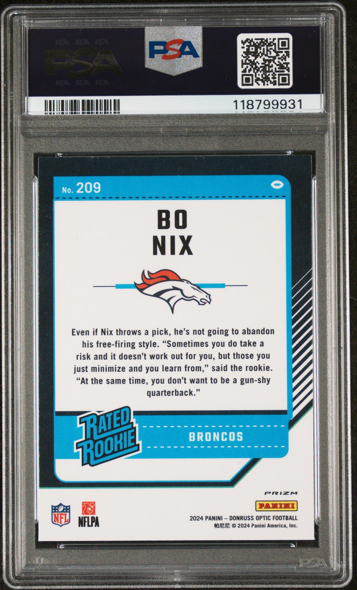 2024 Panini Donruss Optic 209 Bo Nix Green Velocity PSA