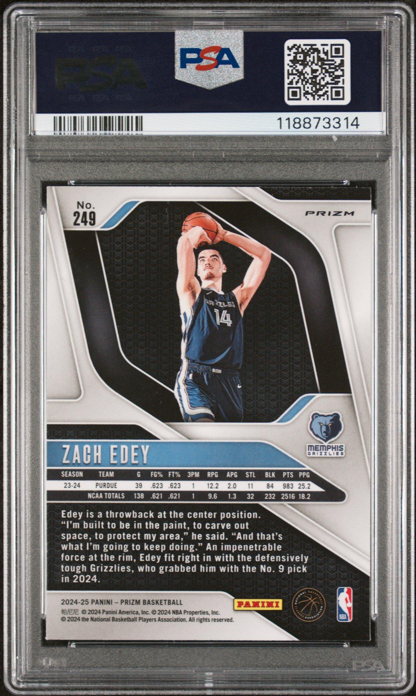 2024 Panini Prizm 249 Zach Edey Silver Prizm PSA 10